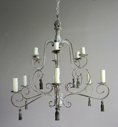 Twelve-Light French Painted Chandelier with Tassels