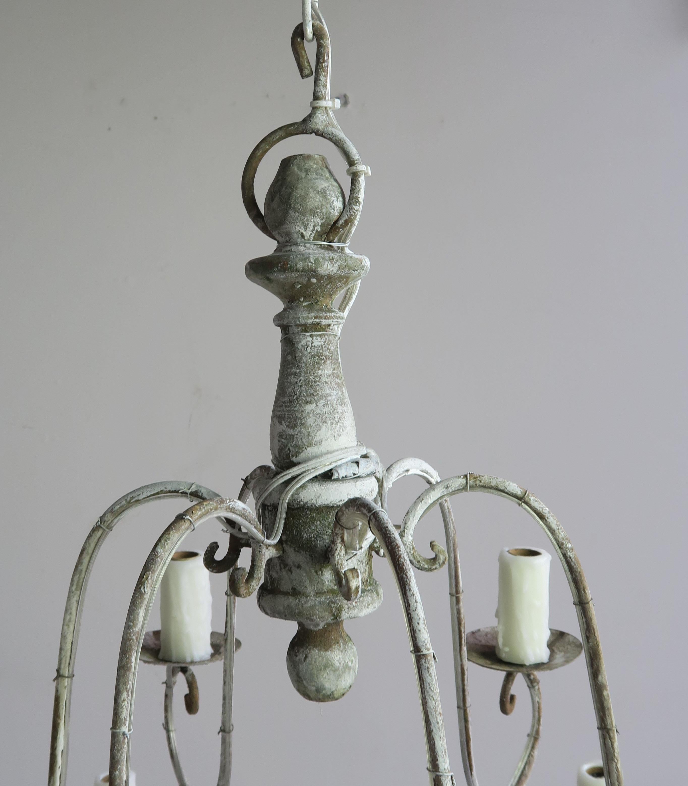 Twelve-Light French Painted Chandelier with Tassels In Distressed Condition In Los Angeles, CA