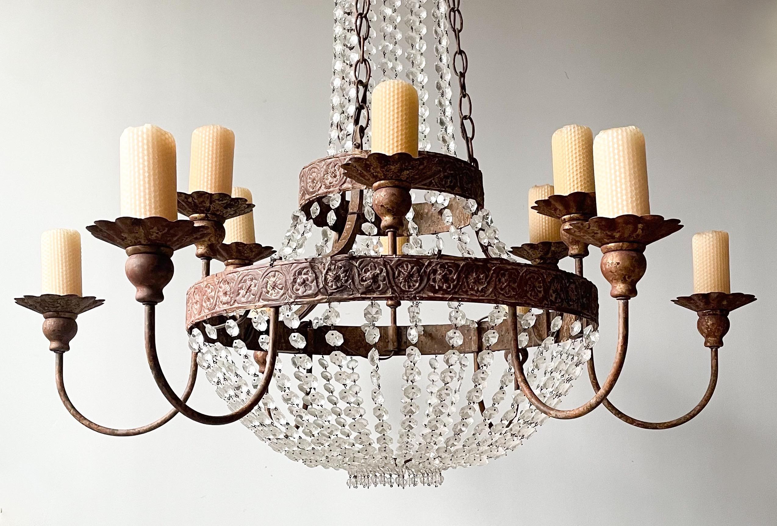 Empire Twelve Light Iron and Crystal Chandelier by Niermann Weeks 