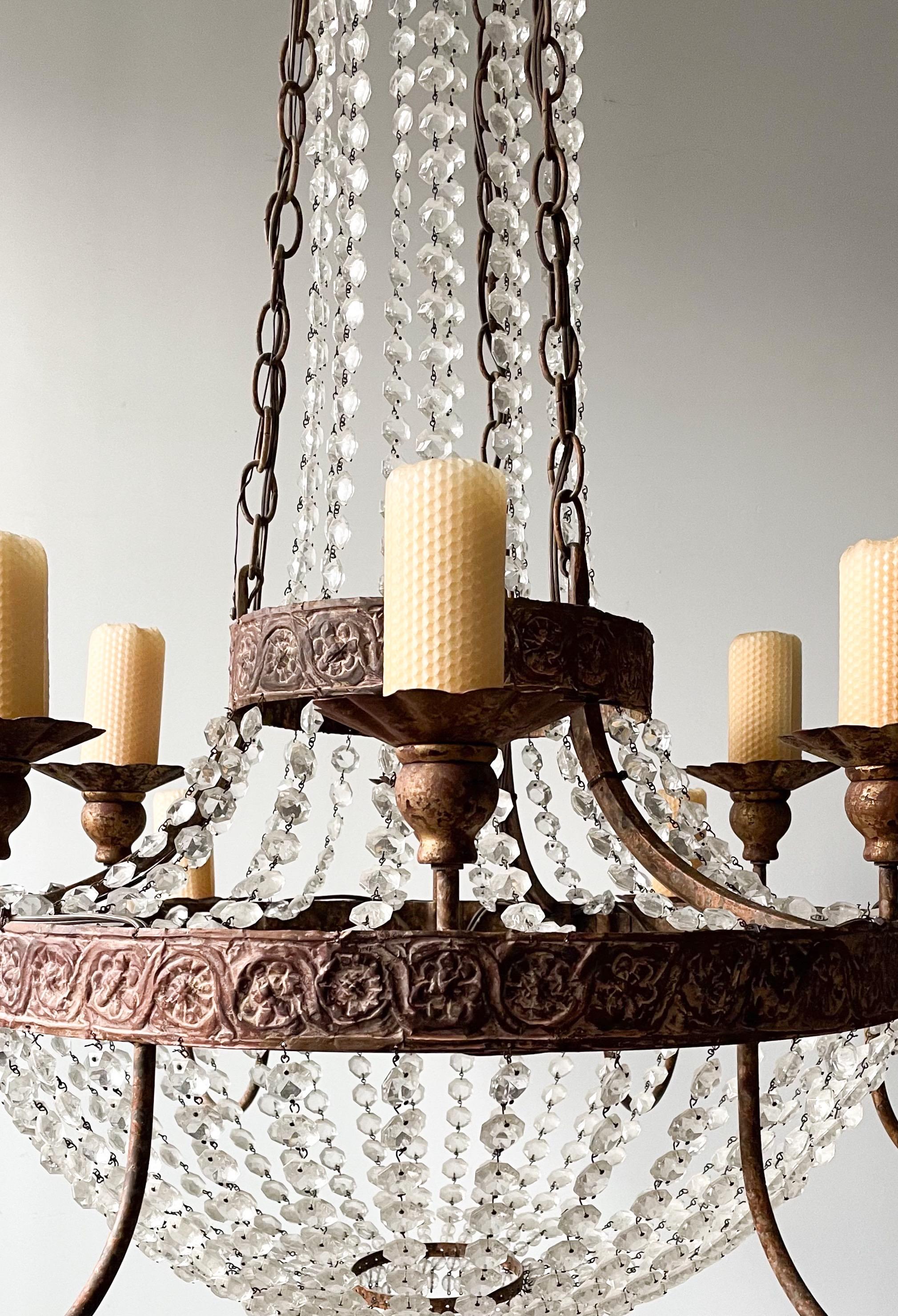 American Twelve Light Iron and Crystal Chandelier by Niermann Weeks