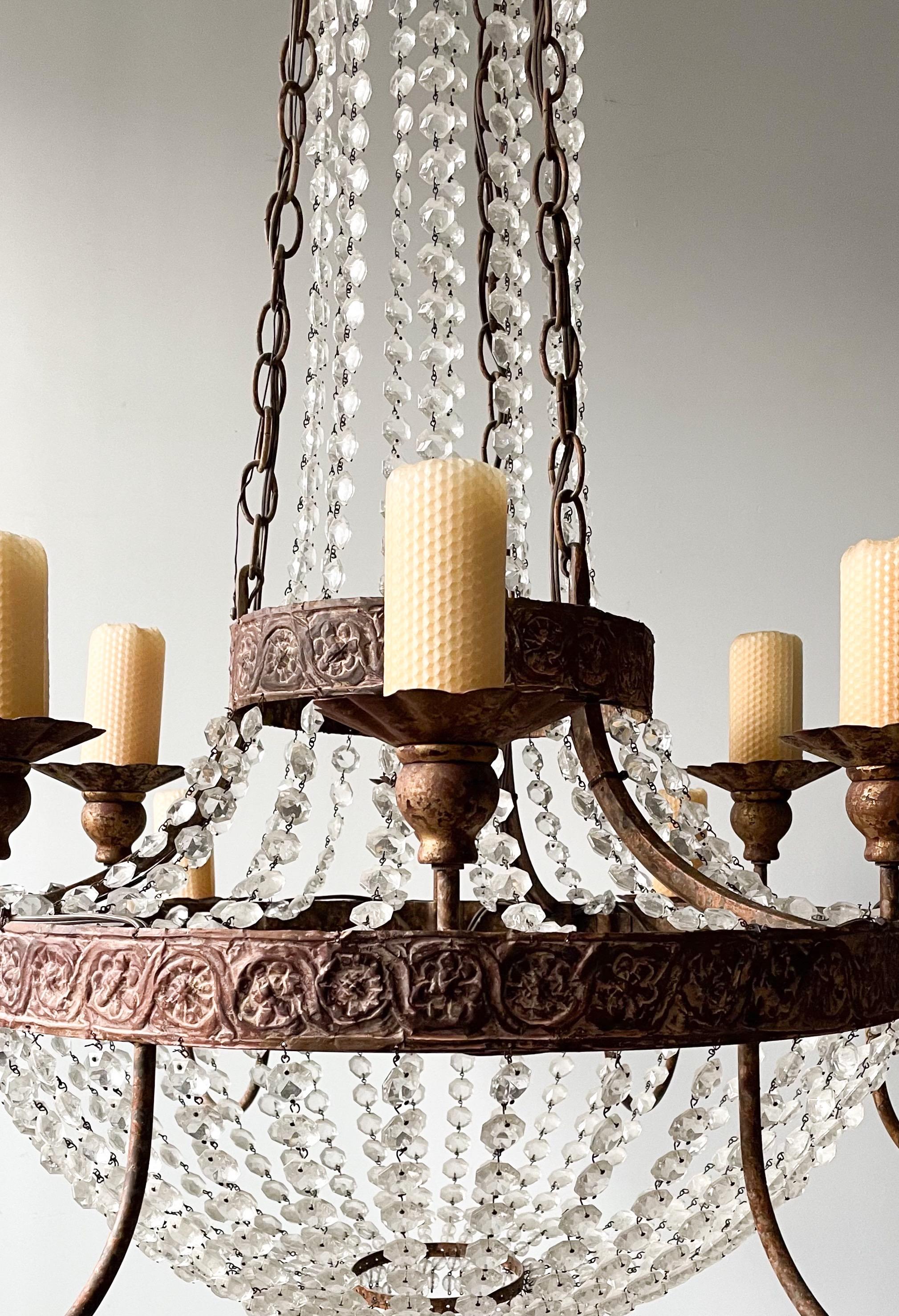 American Twelve Light Iron and Crystal Chandelier by Niermann Weeks 