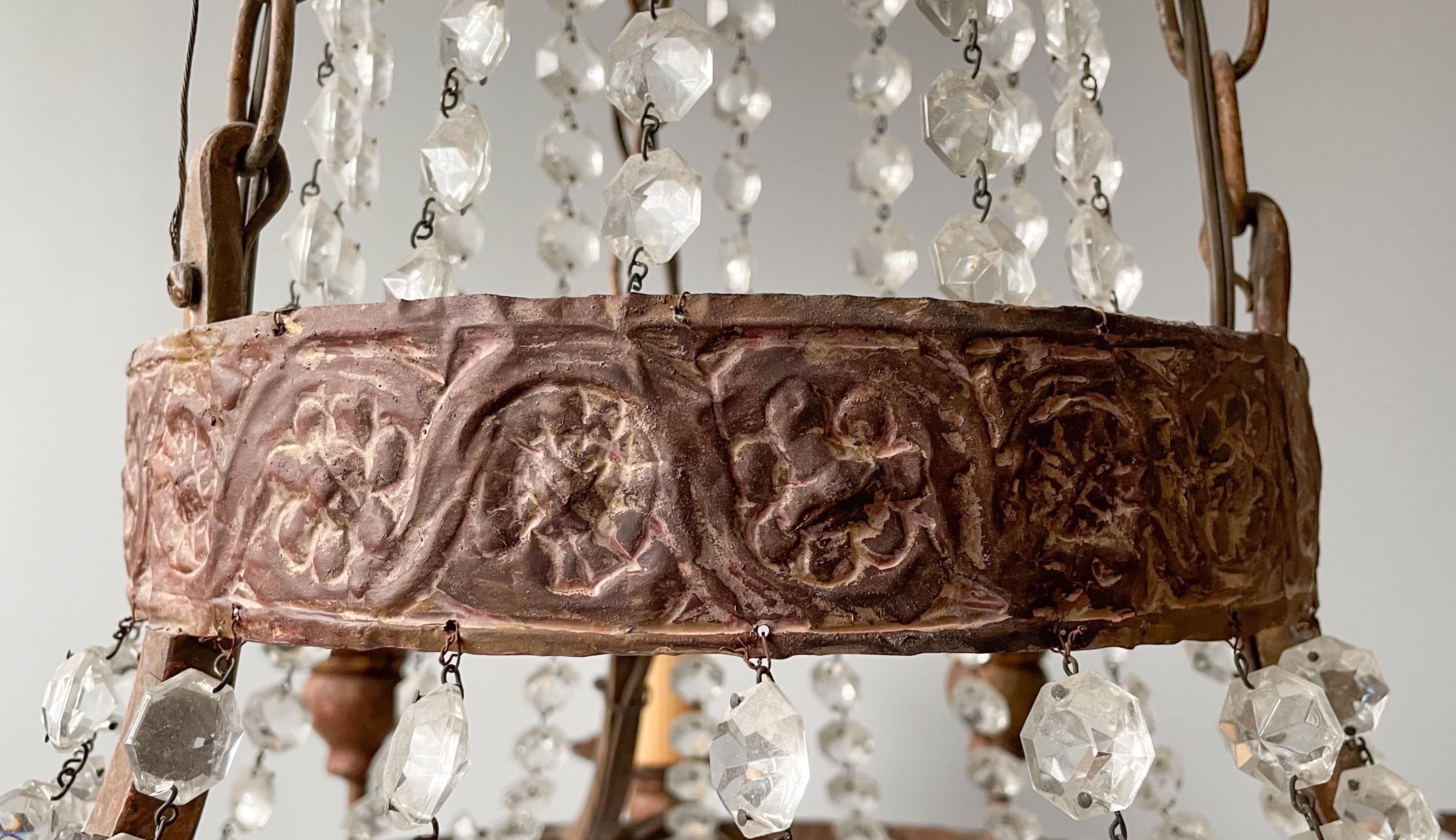 Twelve Light Iron and Crystal Chandelier by Niermann Weeks In Good Condition In Los Angeles, CA