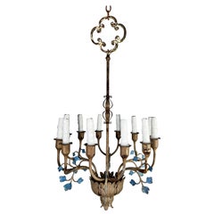Twelve Light Iron Blue Leaf Chandelier