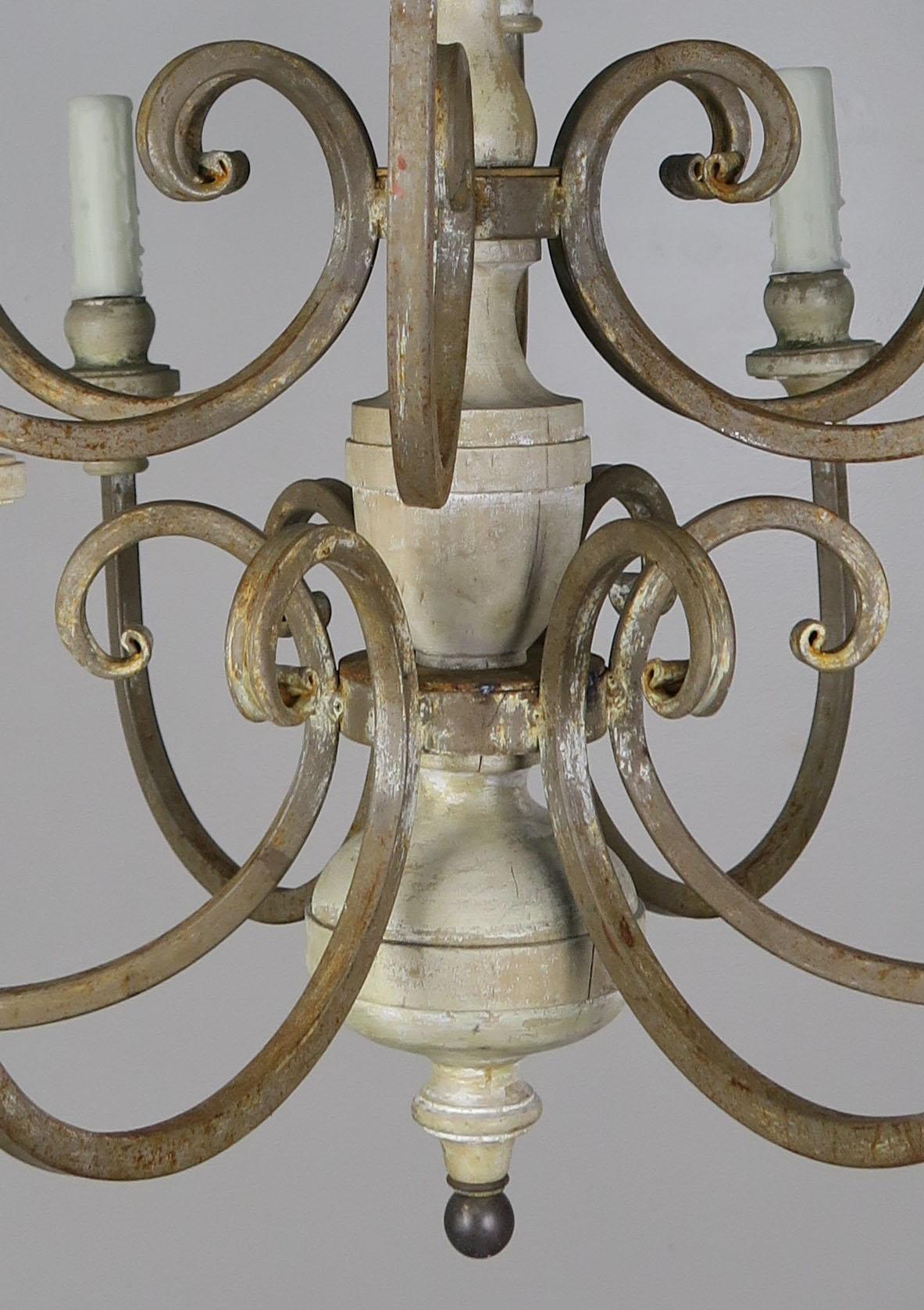 Twelve Light Italian Iron and Wood Chandelier, circa 1920 3