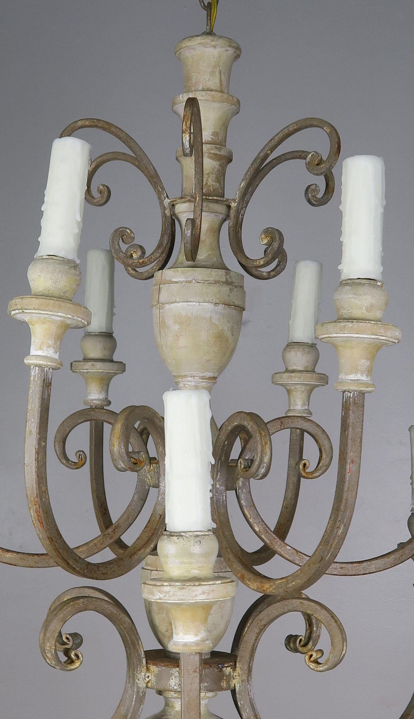 Twelve Light Italian Iron and Wood Chandelier, circa 1920 4