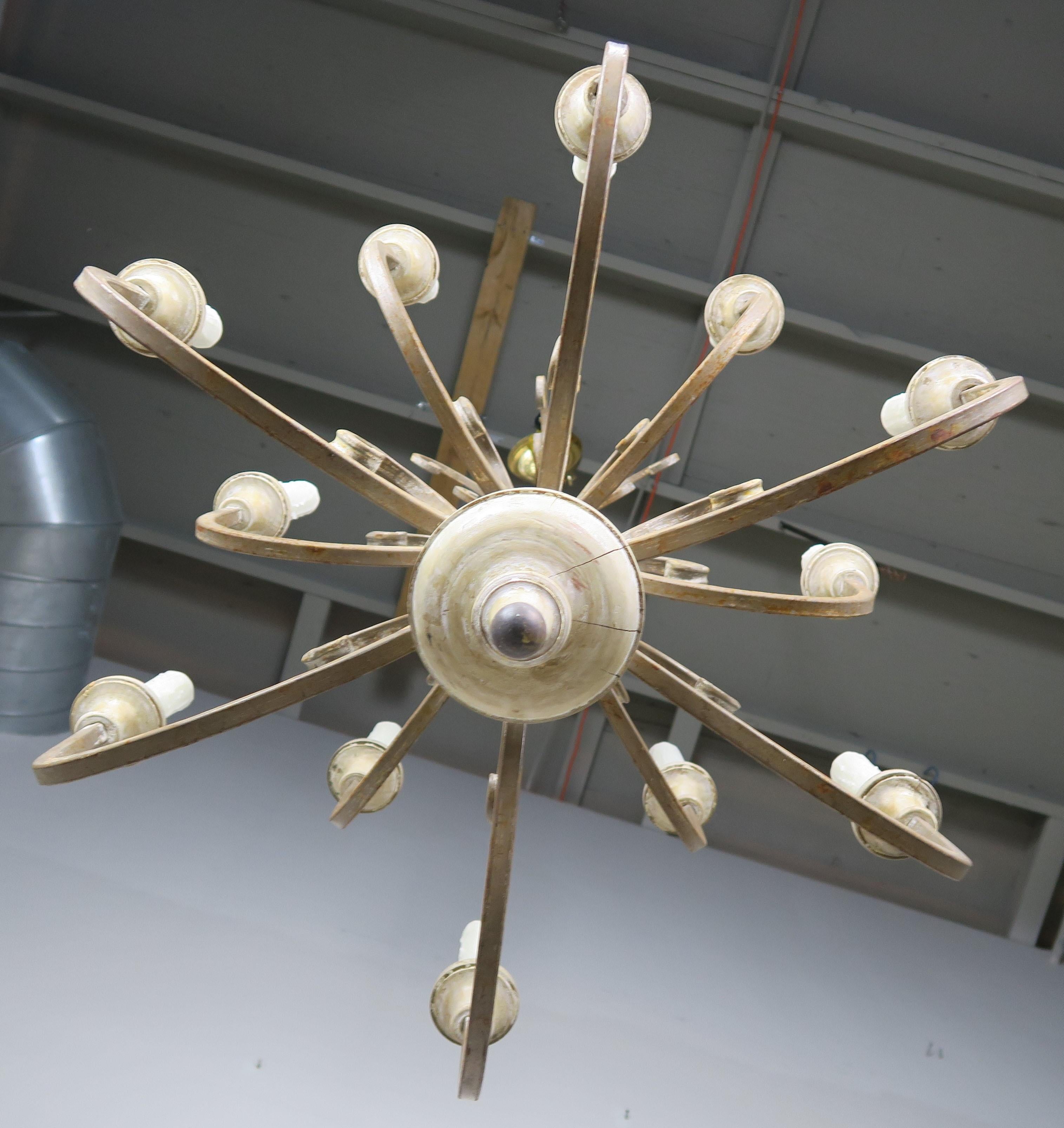 Twelve Light Italian Iron and Wood Chandelier, circa 1920 6