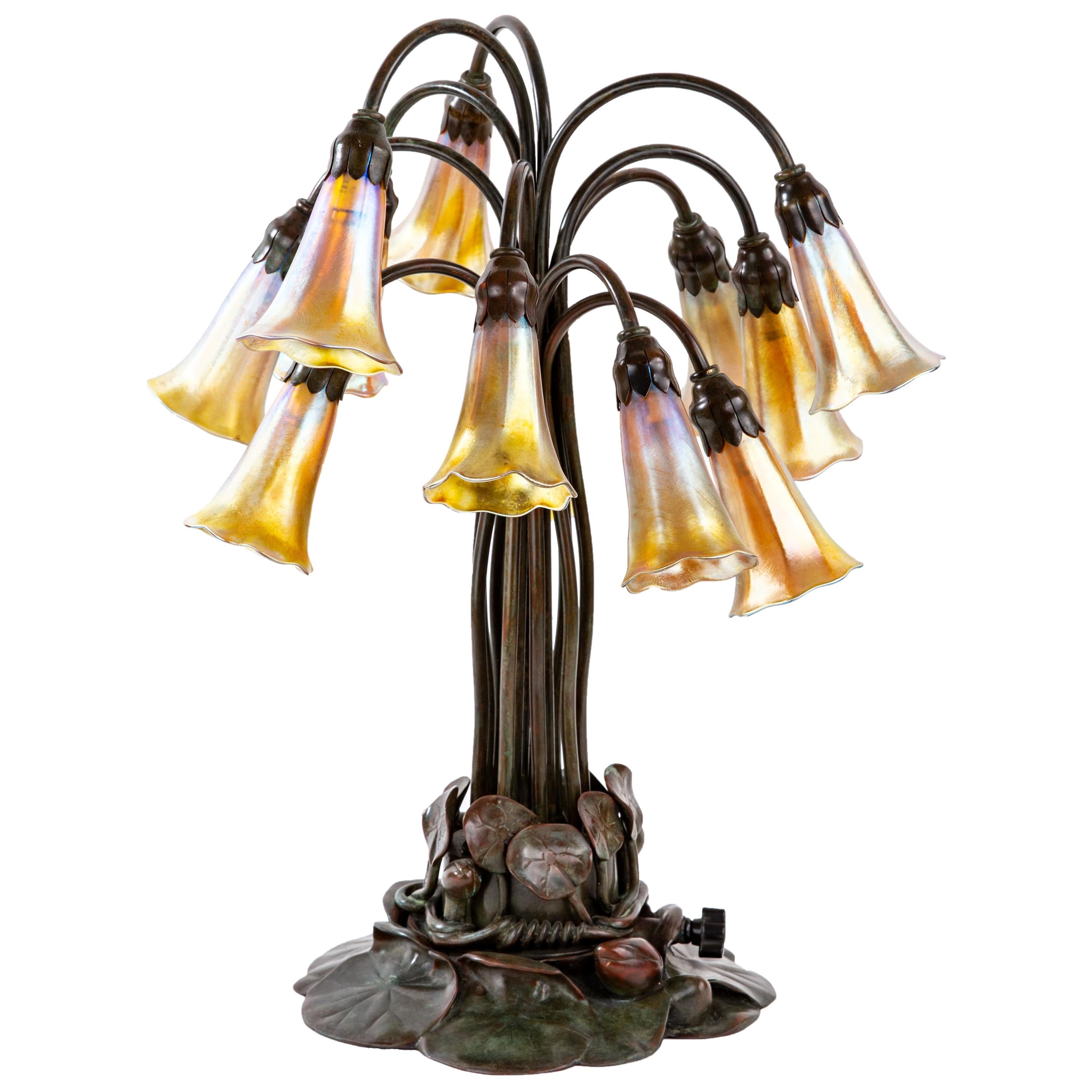Twelve Light Lily Table Lamp by Tiffany Studios