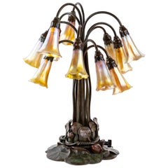 Antique Twelve Light Lily Table Lamp by Tiffany Studios