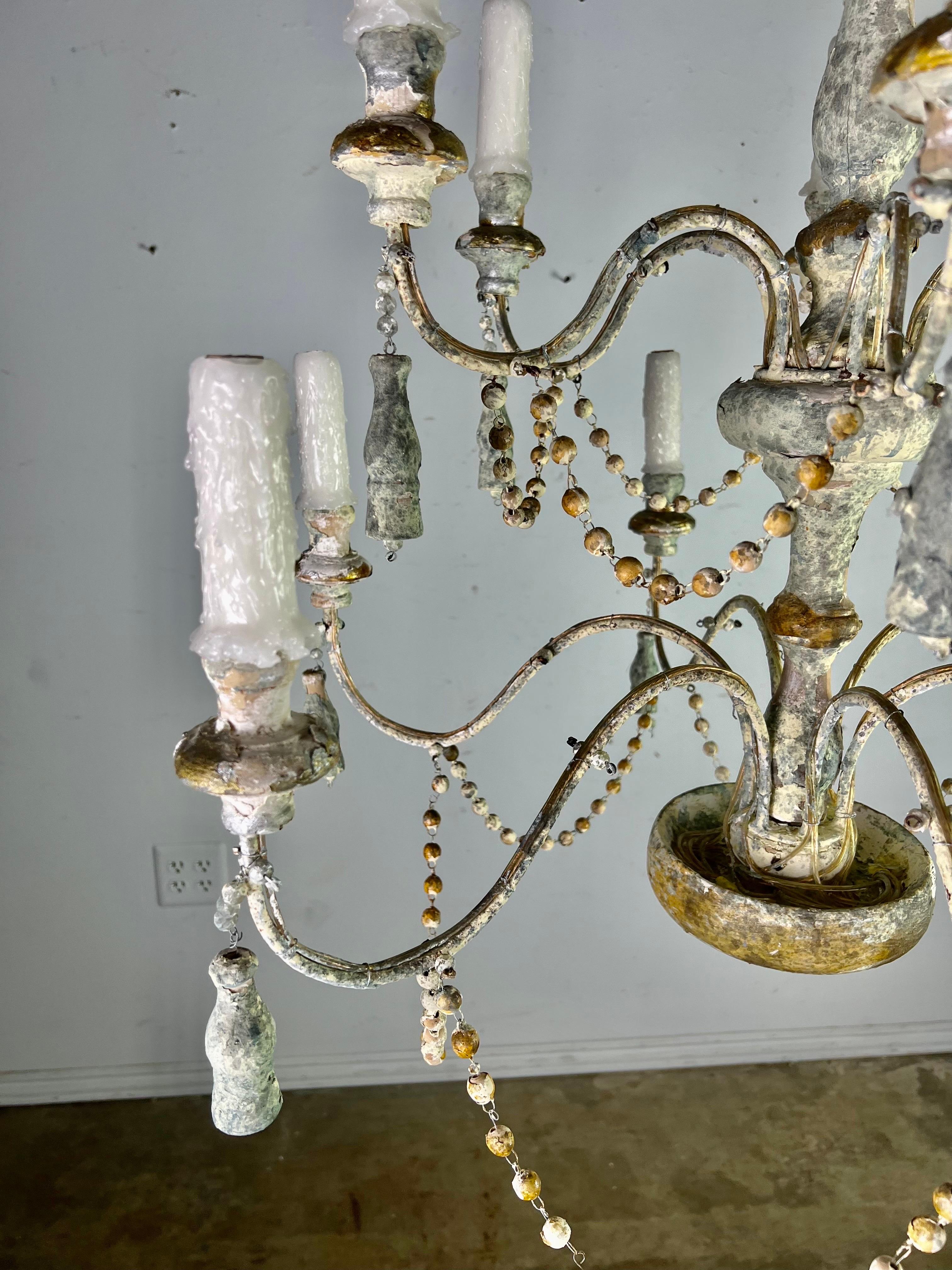 Twelve Light Wood & Iron Painted Chandelier by MLA For Sale 9