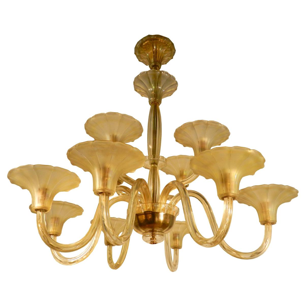 Twelve Lights Art Deco Chandelier in Yellow Bohemian Crystal, circa 1930