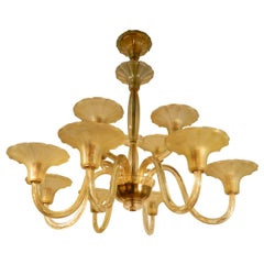 Twelve Lights Art Deco Chandelier in Yellow Bohemian Crystal, circa 1930