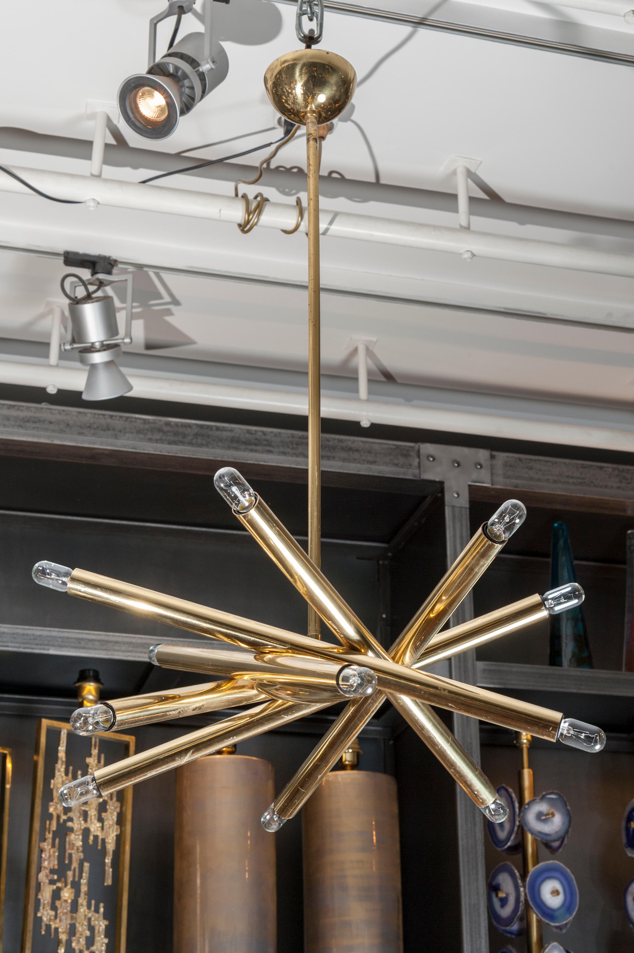 Mid-Century Modern Twelve Lights Brass Sciolari Chandelier For Sale