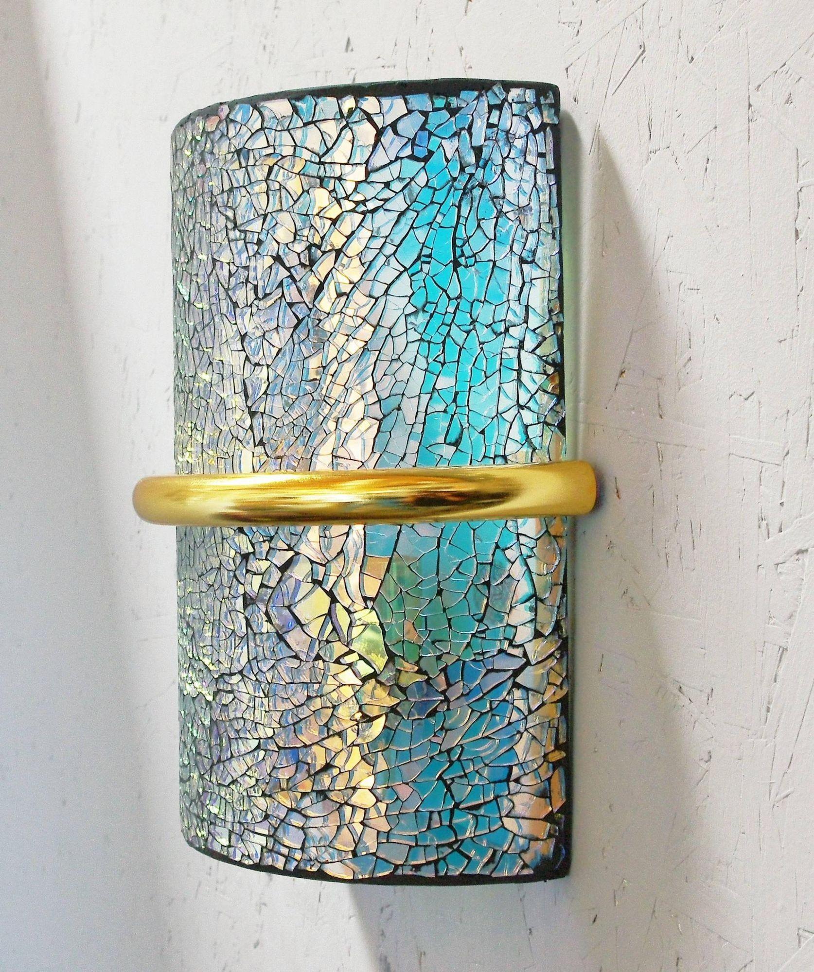 Twelve Limited Edition Sconces with Crackled Iridescent Glass, 1990s In Good Condition For Sale In Los Angeles, CA