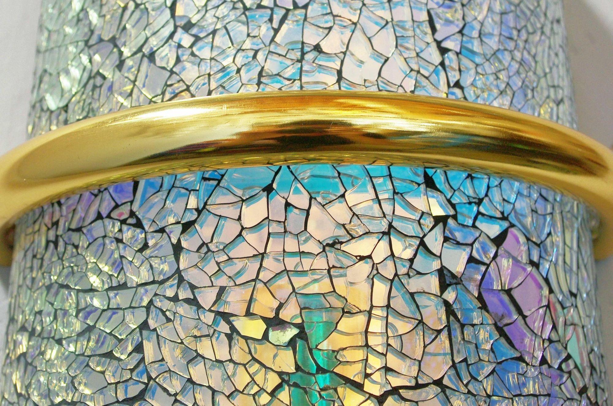 Late 20th Century Twelve Limited Edition Sconces with Crackled Iridescent Glass, 1990s For Sale