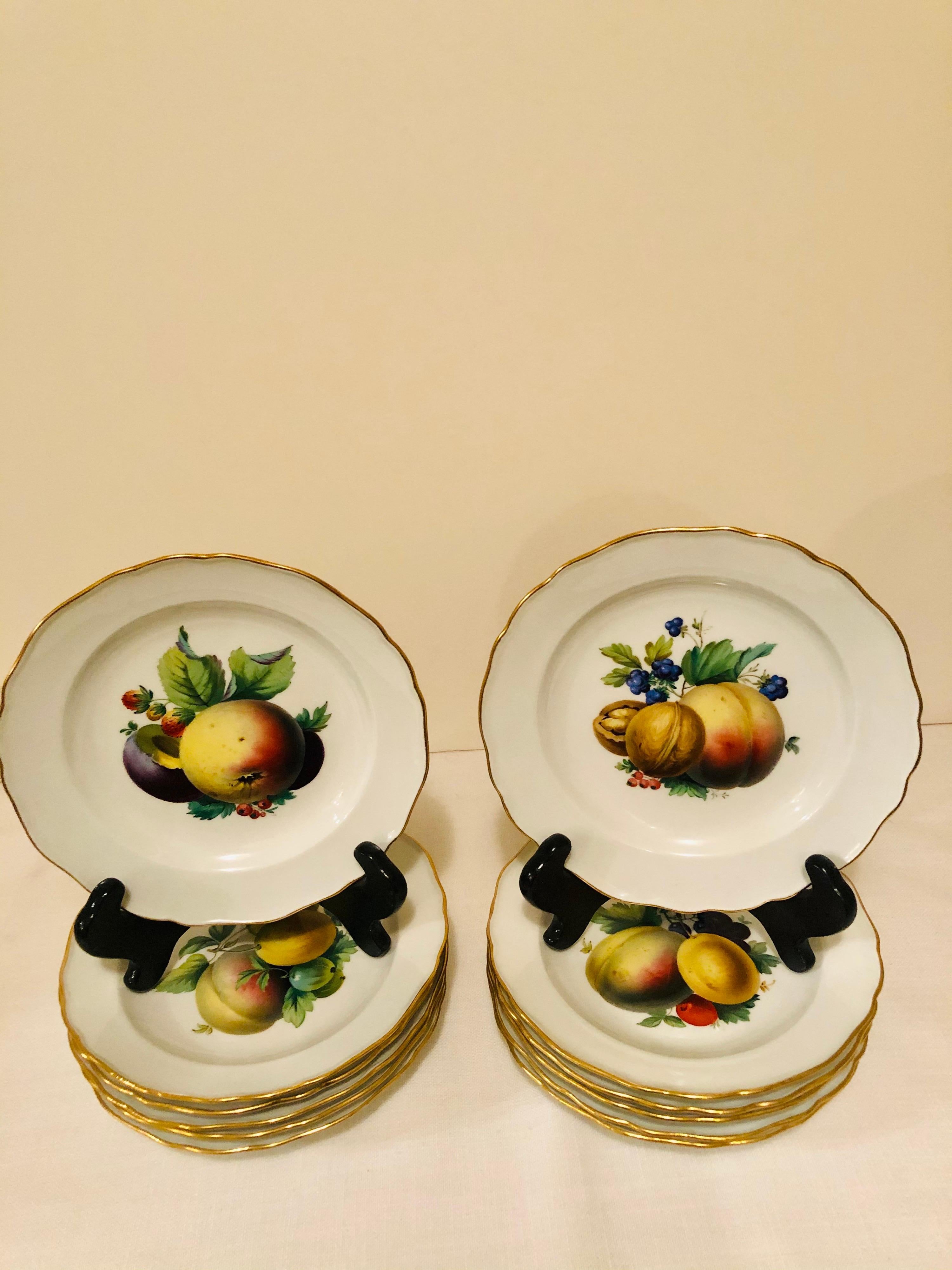 Twelve Meissen Dessert Plates, Each with Museum Quality Paintings of Fruits For Sale 11