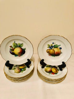 Twelve Meissen Dessert Plates, Each with Museum Quality Paintings of Fruits