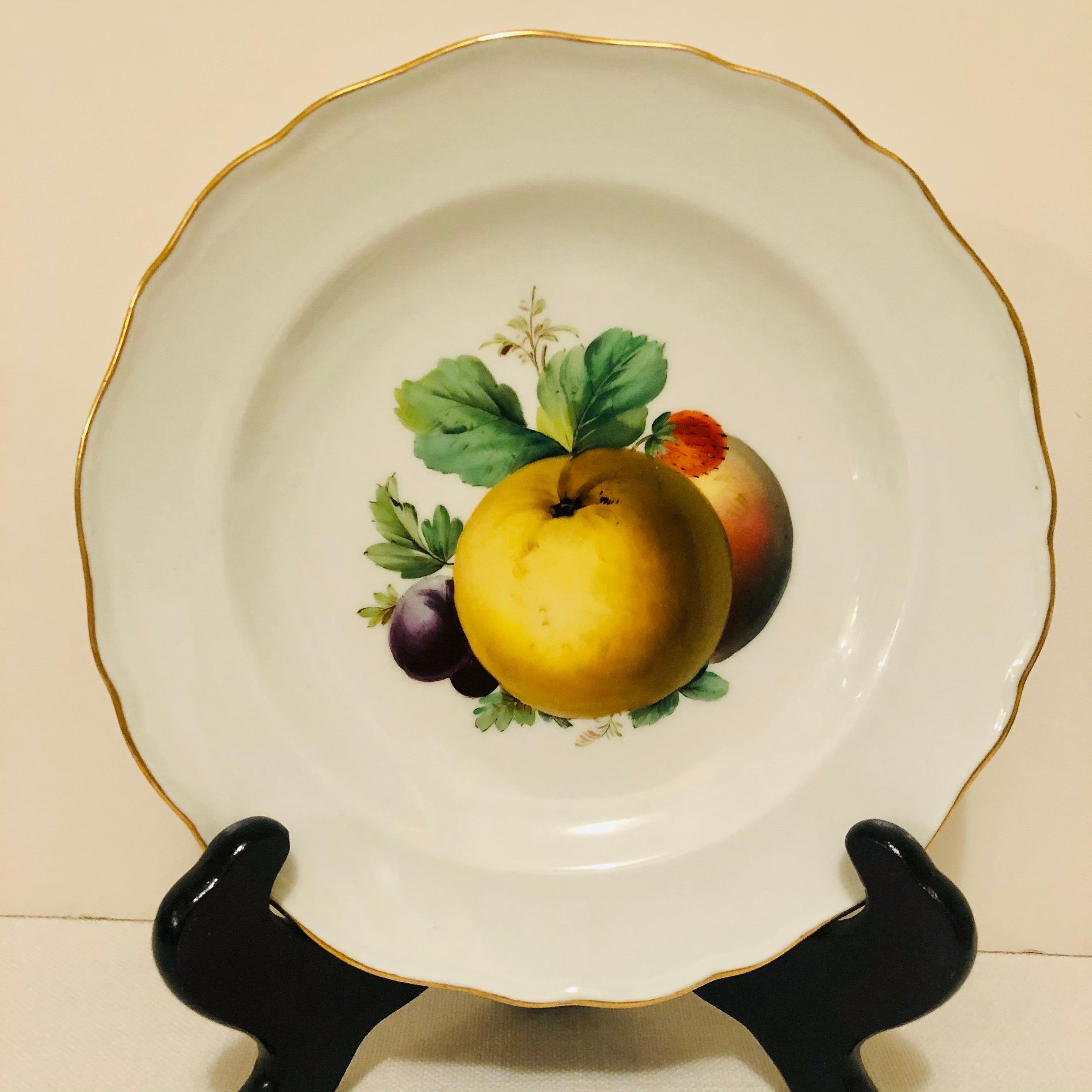 Porcelain Twelve Meissen Dessert Plates, Each with Museum Quality Paintings of Fruits For Sale