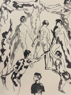 "Douze hommes" Lithographie d'époque d'Arthur B. Davies