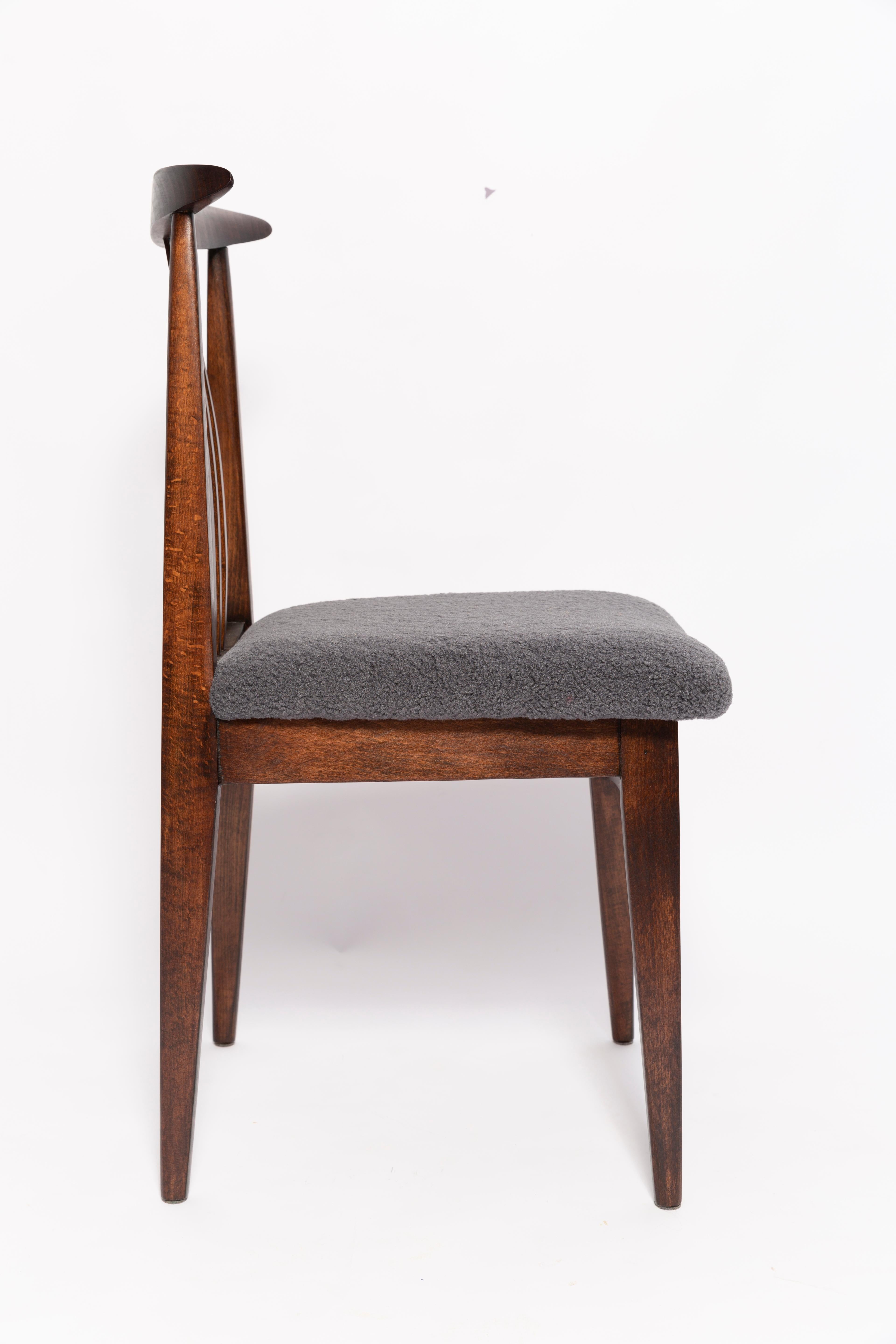 Mid-Century Modern Twelve Mid-Century Graphite Boucle Chairs, Walnut Wood, M Zielinski, Europe 1960 For Sale