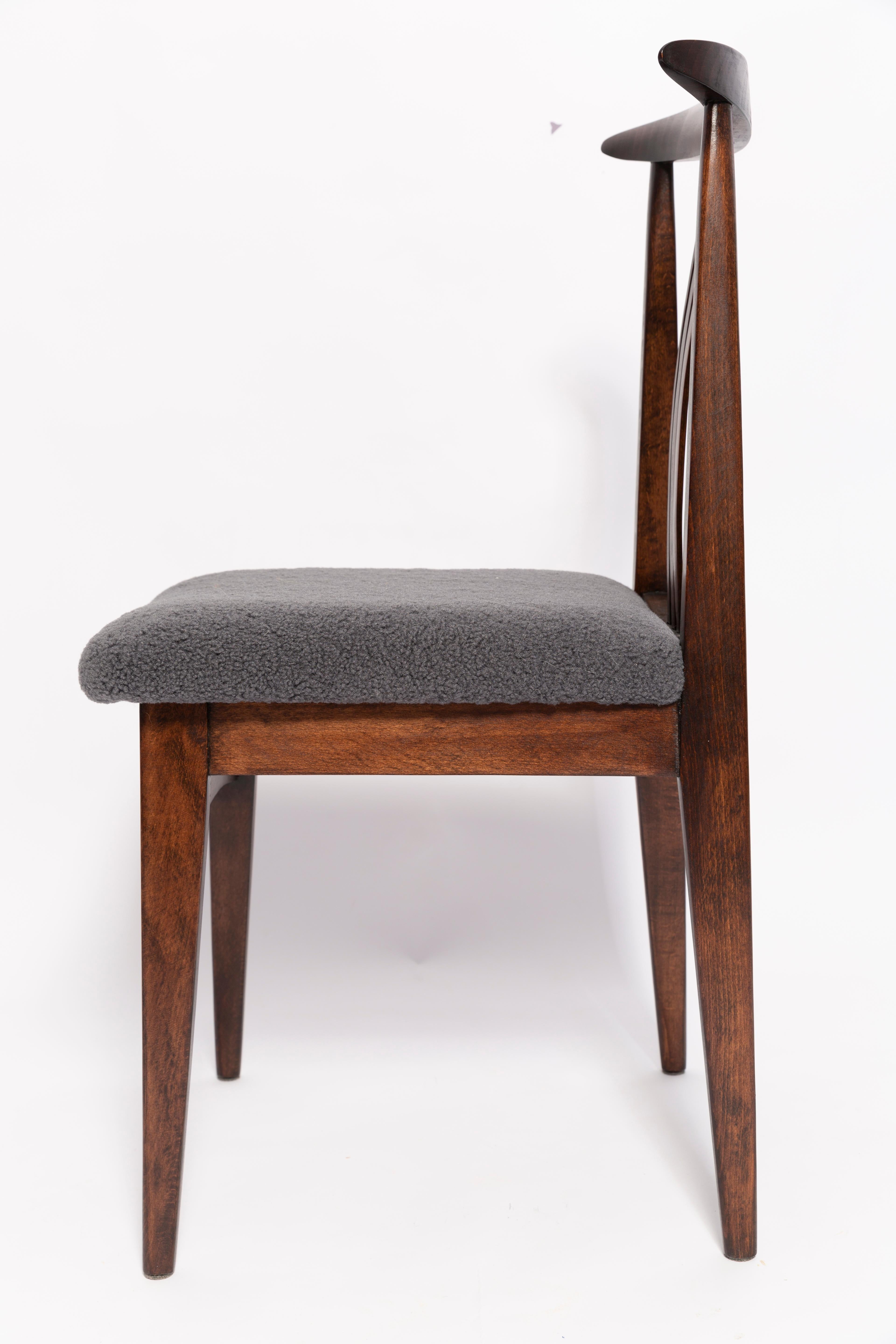 20th Century Twelve Mid-Century Graphite Boucle Chairs, Walnut Wood, M Zielinski, Europe 1960 For Sale