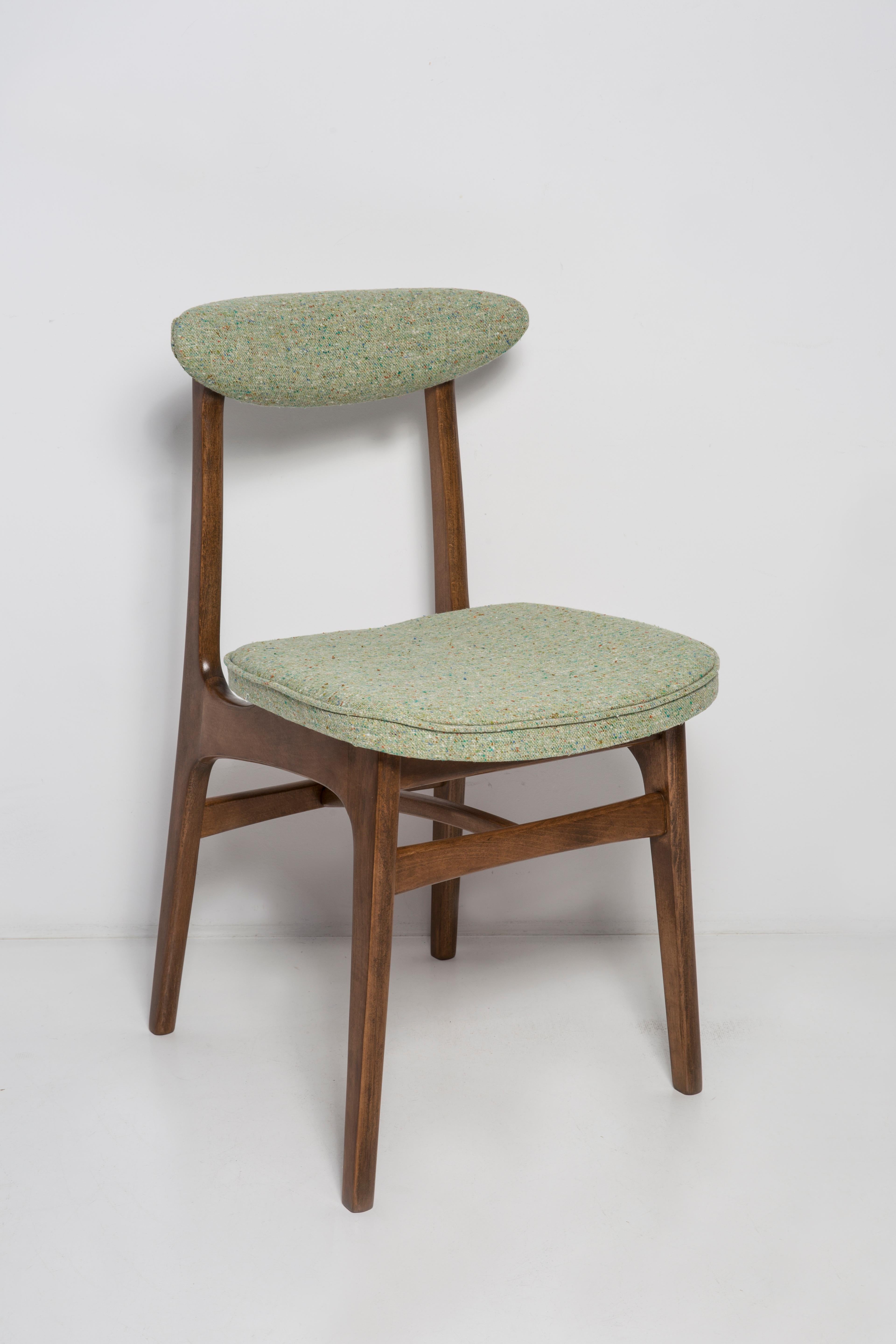 Mid-Century Modern Twelve Mid Century Green Wool Chairs, Walnut Wood, Rajmund Halas, Poland, 1960s For Sale