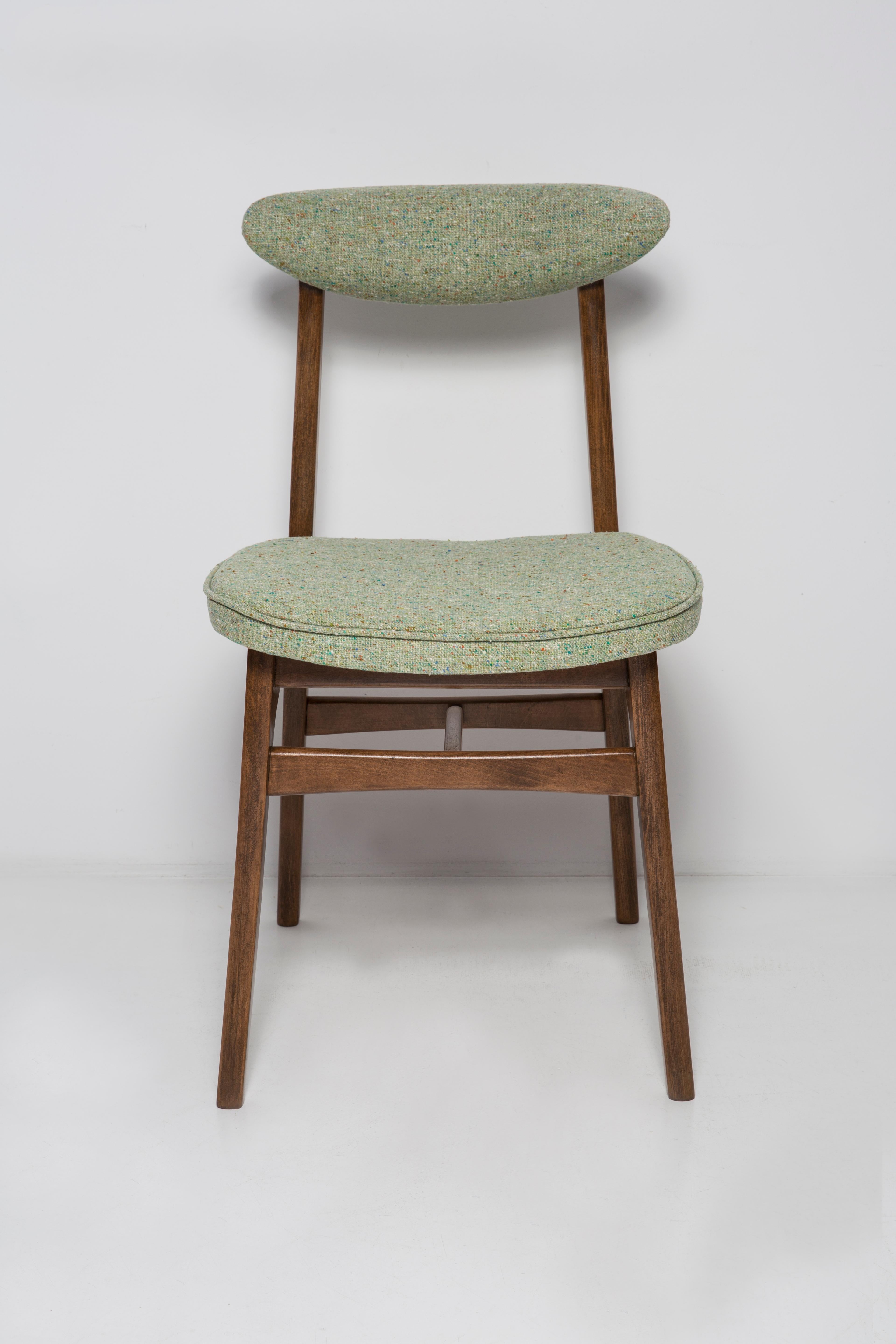 Polish Twelve Mid Century Green Wool Chairs, Walnut Wood, Rajmund Halas, Poland, 1960s For Sale