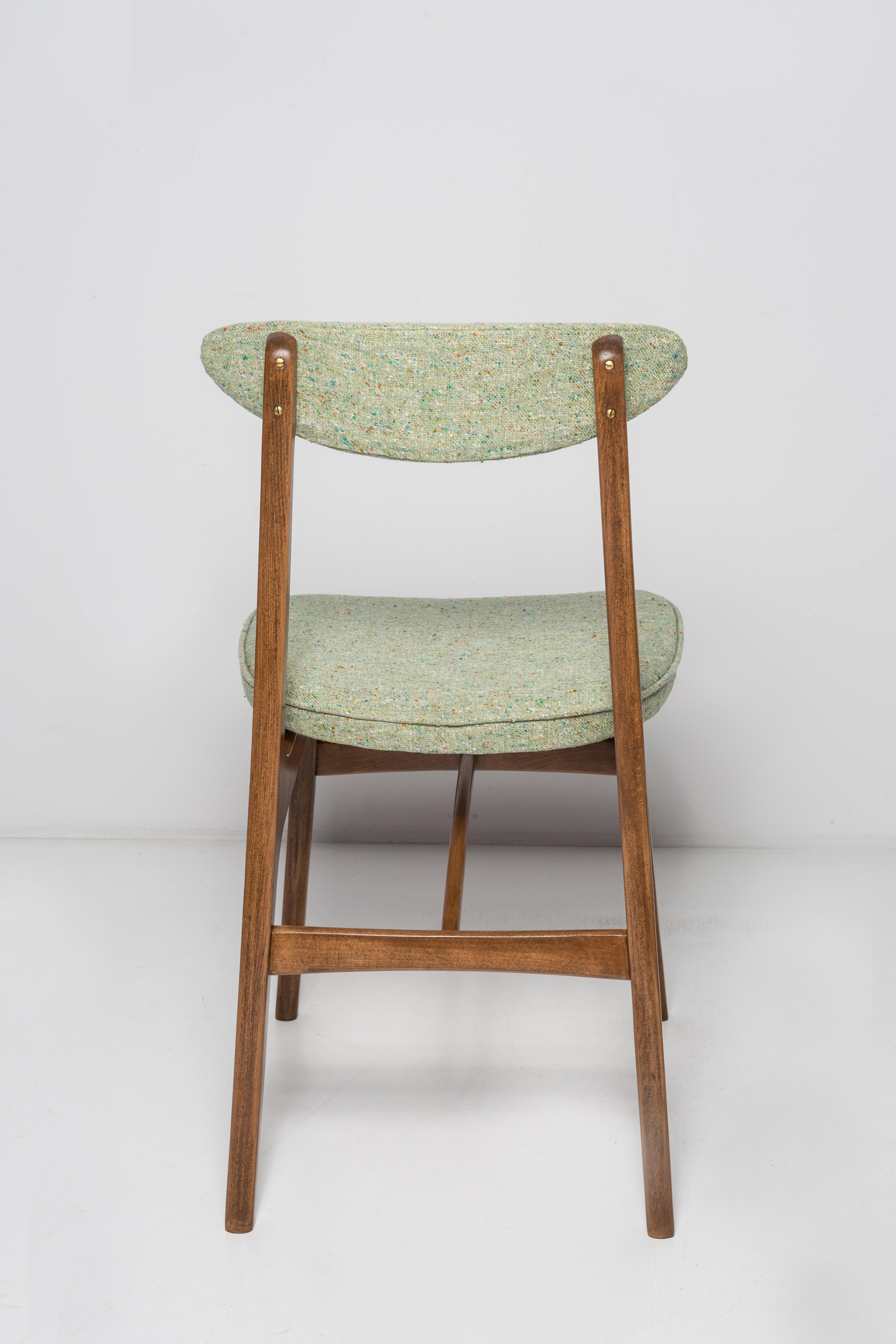 20th Century Twelve Mid Century Green Wool Chairs, Walnut Wood, Rajmund Halas, Poland, 1960s For Sale