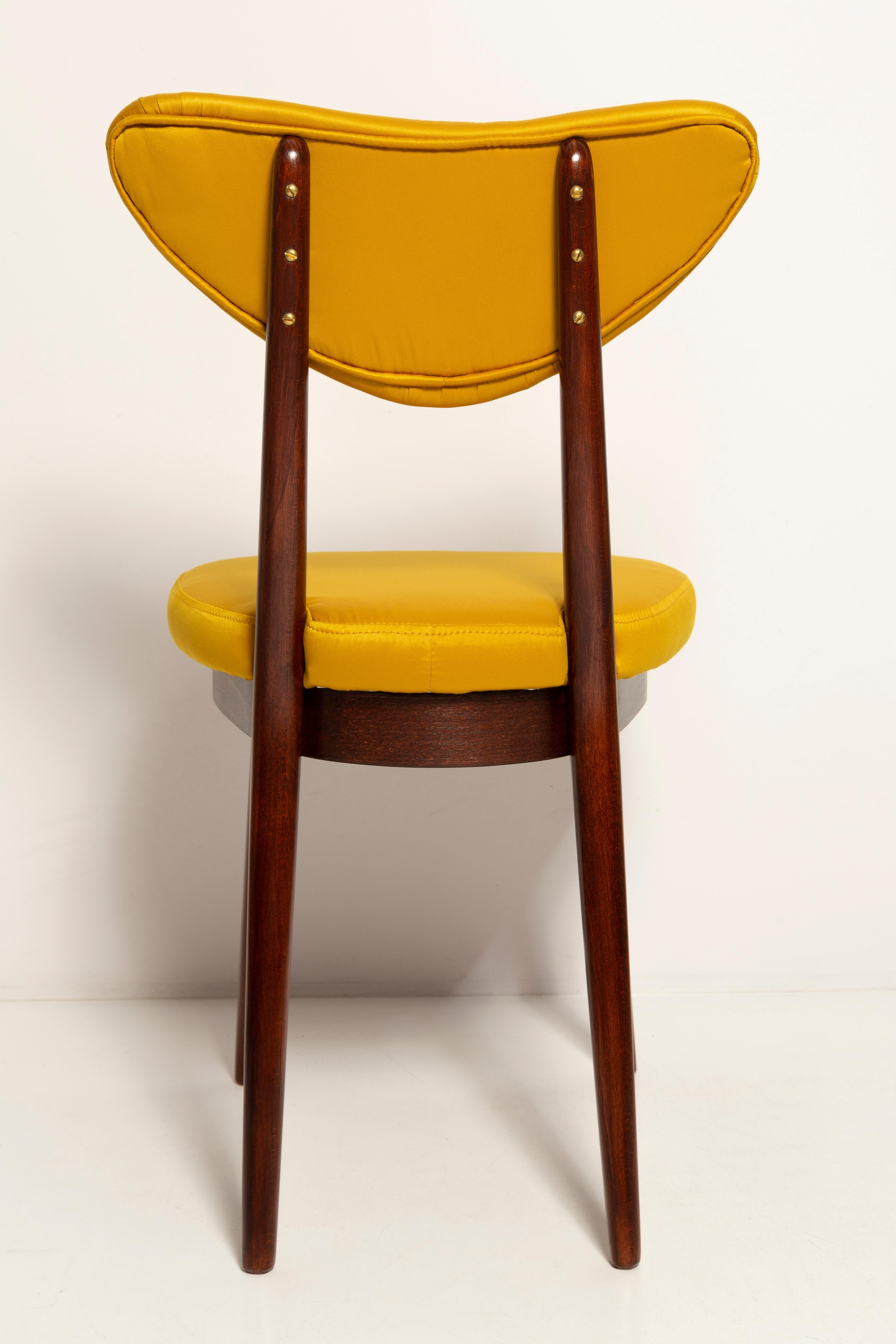Twelve Midcentury Heart Chairs, Yellow Satin Dedar Gildo Fabric, Europe, 1960s For Sale 2