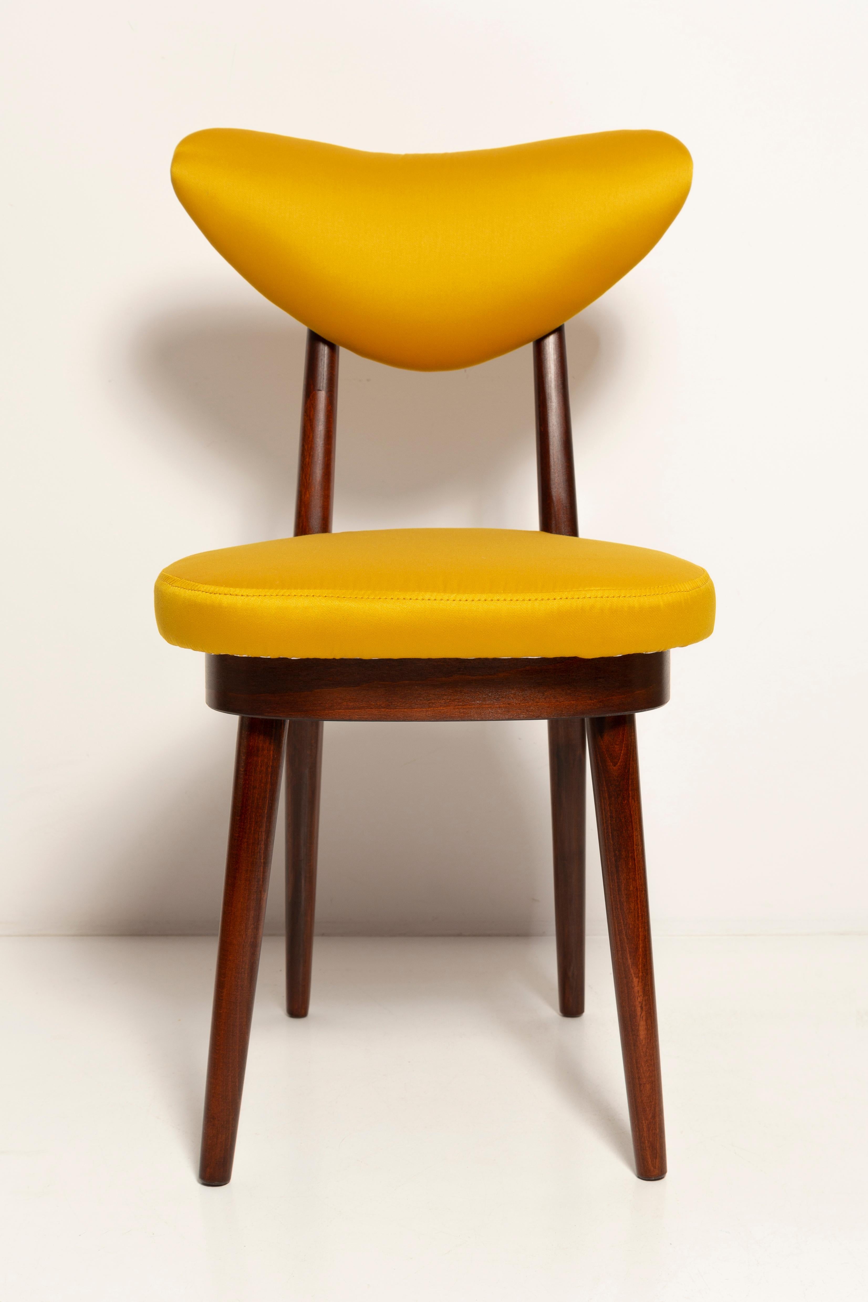 Twelve Midcentury Heart Chairs, Yellow Satin Dedar Gildo Fabric, Europe, 1960s For Sale 4