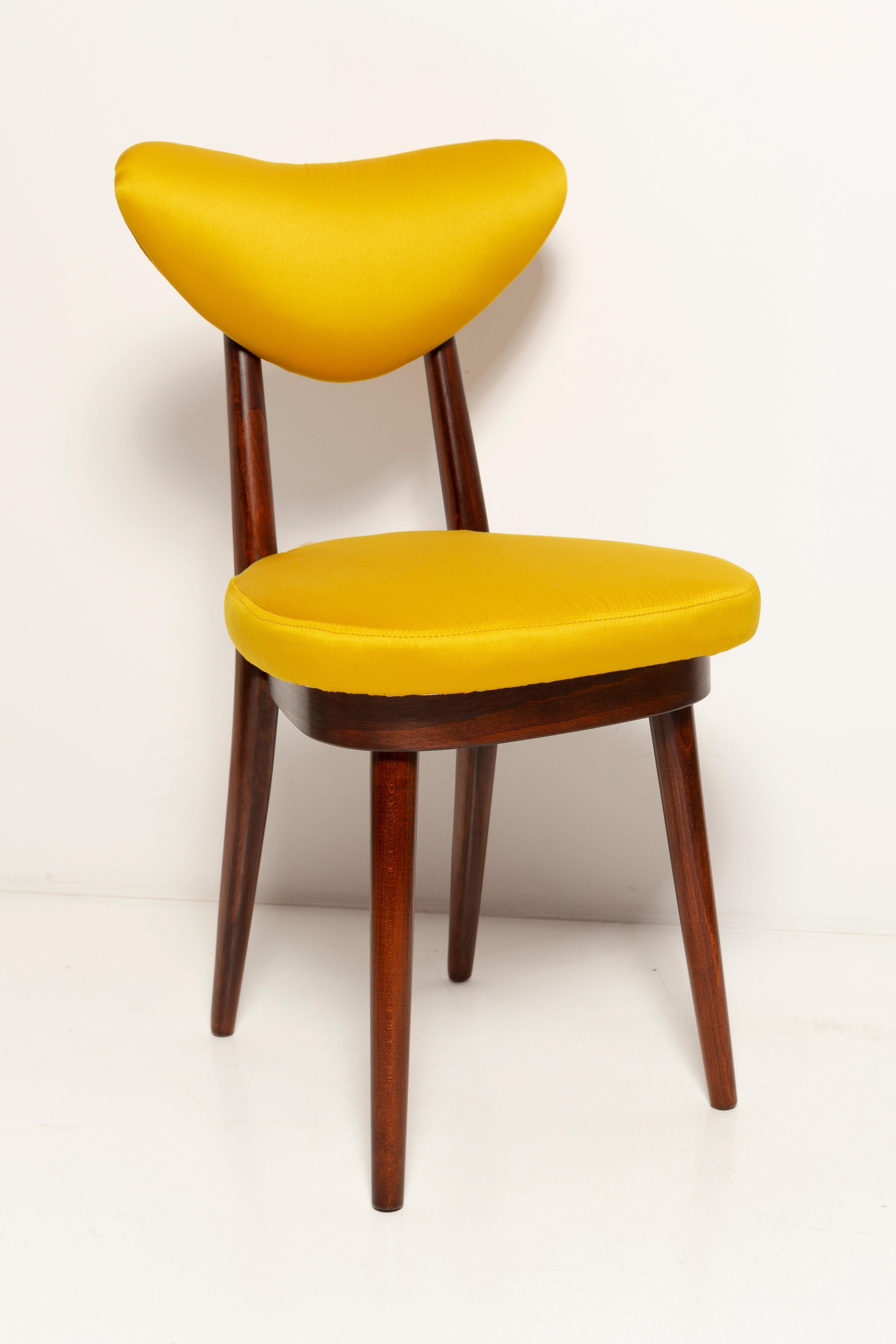 Hand-Crafted Twelve Midcentury Heart Chairs, Yellow Satin Dedar Gildo Fabric, Europe, 1960s For Sale