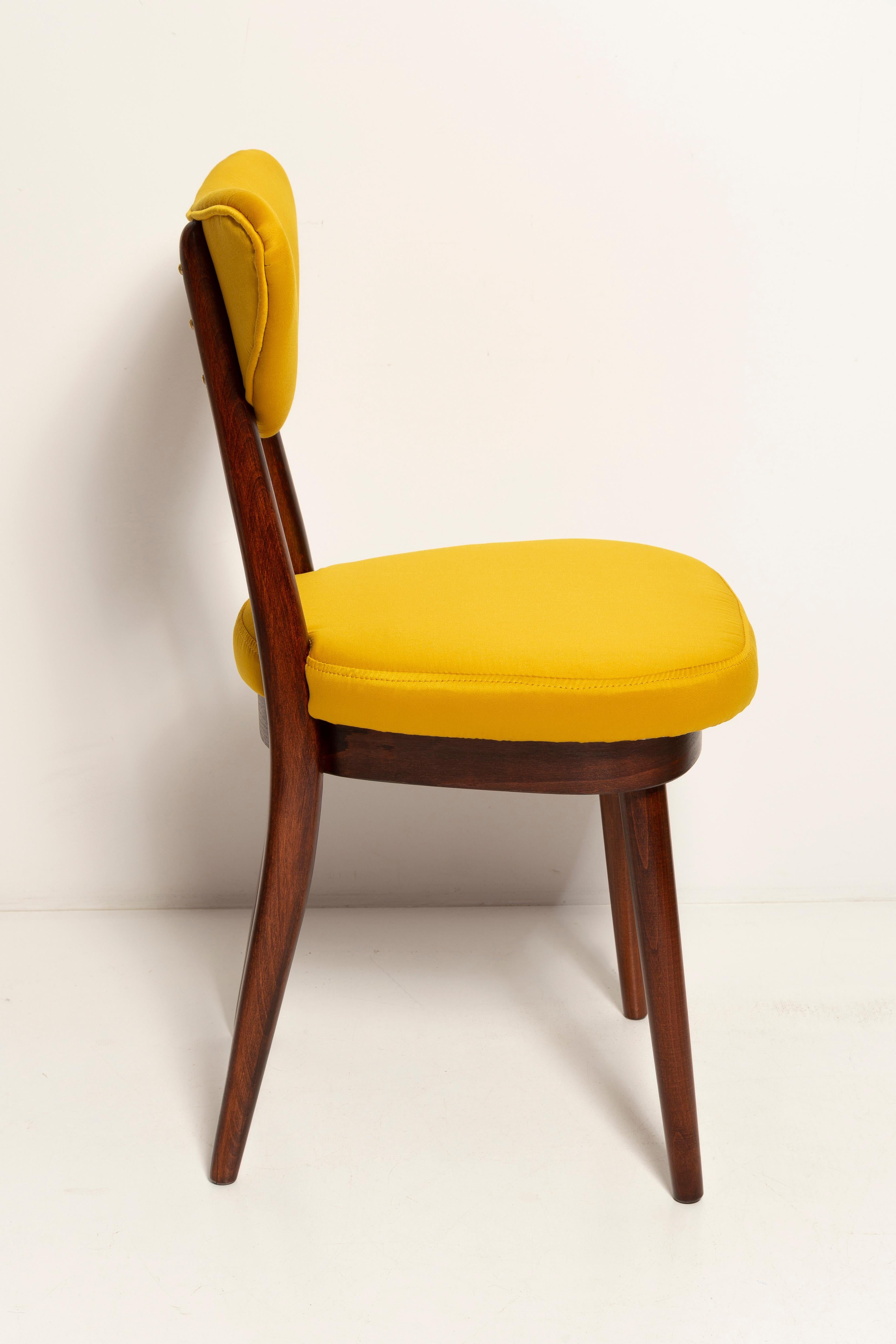 Velvet Twelve Midcentury Heart Chairs, Yellow Satin Dedar Gildo Fabric, Europe, 1960s For Sale