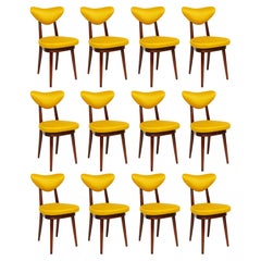 Vintage Twelve Midcentury Heart Chairs, Yellow Satin Dedar Gildo Fabric, Europe, 1960s