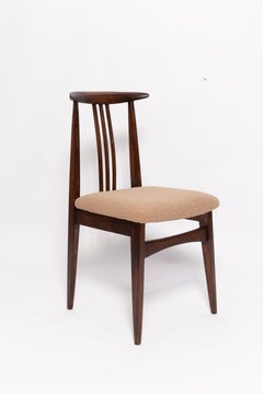 Twelve Mid-Century Latte Boucle Chairs, Walnut Wood, M. Zielinski, Europe 1960s