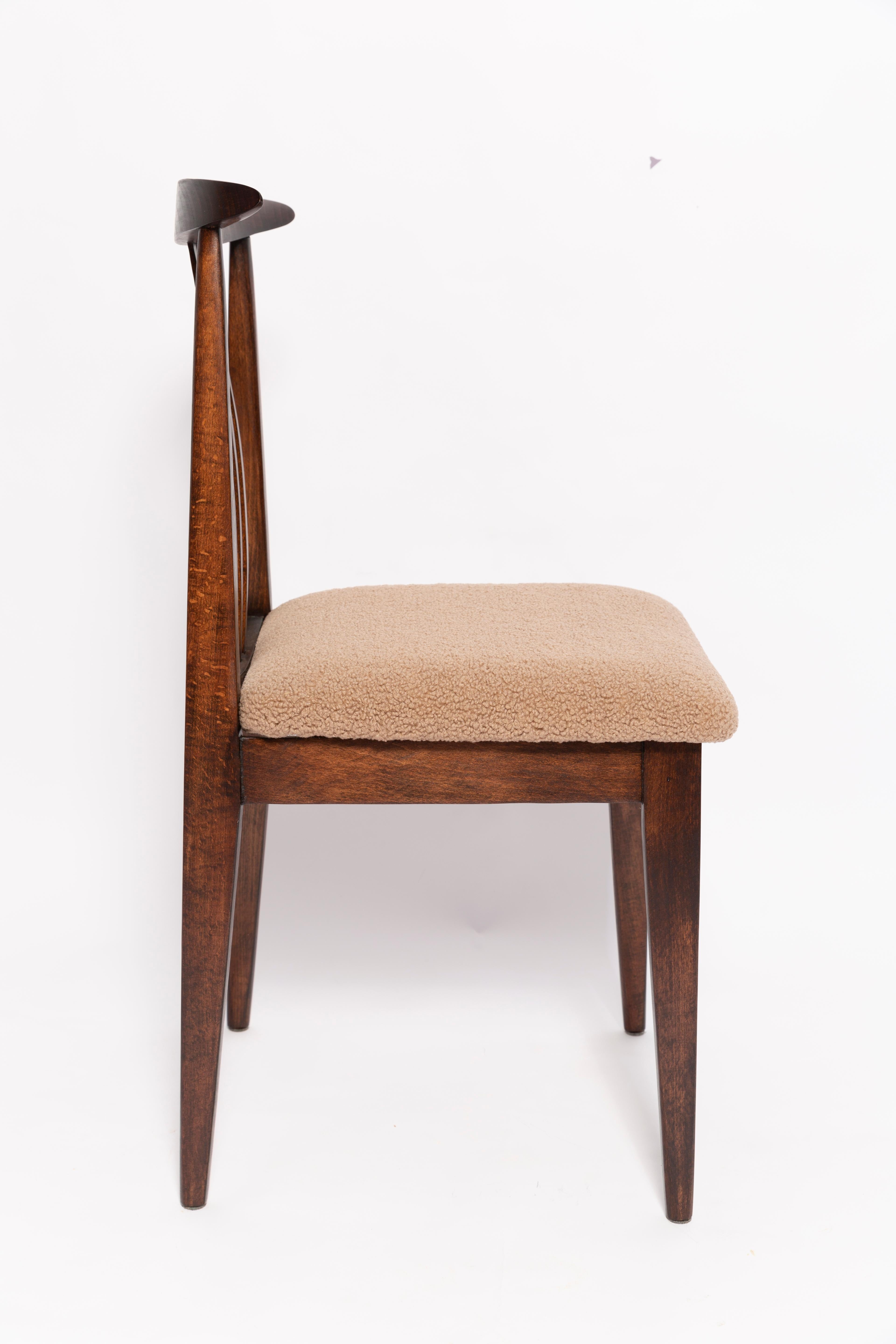 Polish Twelve Mid-Century Latte Boucle Chairs, Walnut Wood, M. Zielinski, Europe 1960s For Sale