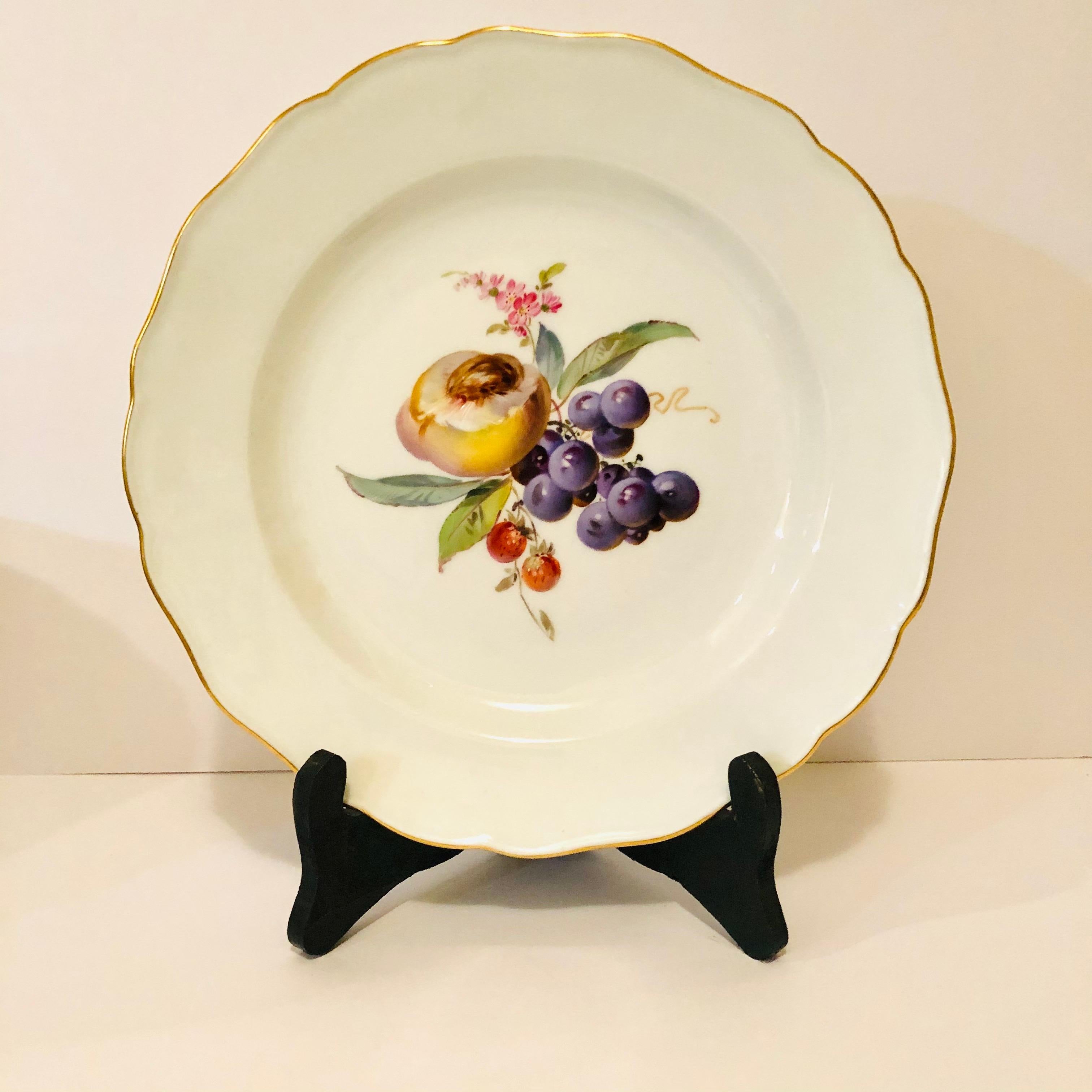 Victorian Twelve Museum Quality Meissen Dinner Plates Each Painted with Different Fruits For Sale
