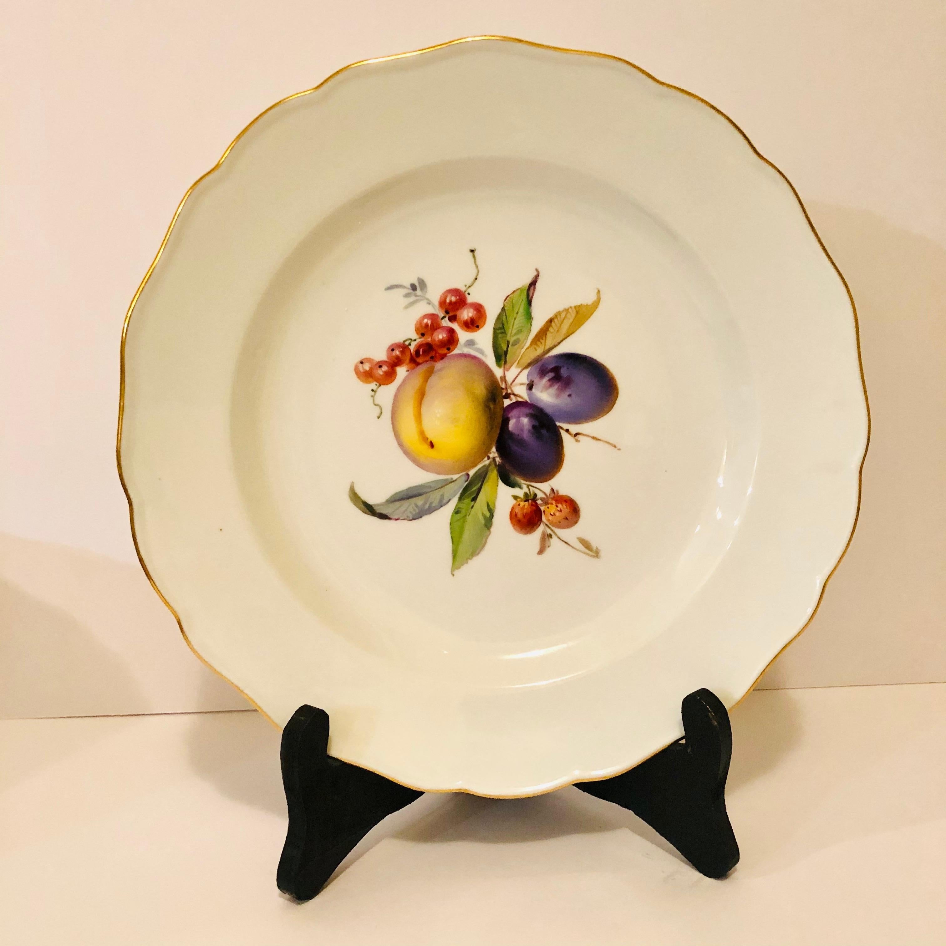 Hand-Painted Twelve Museum Quality Meissen Dinner Plates Each Painted with Different Fruits For Sale