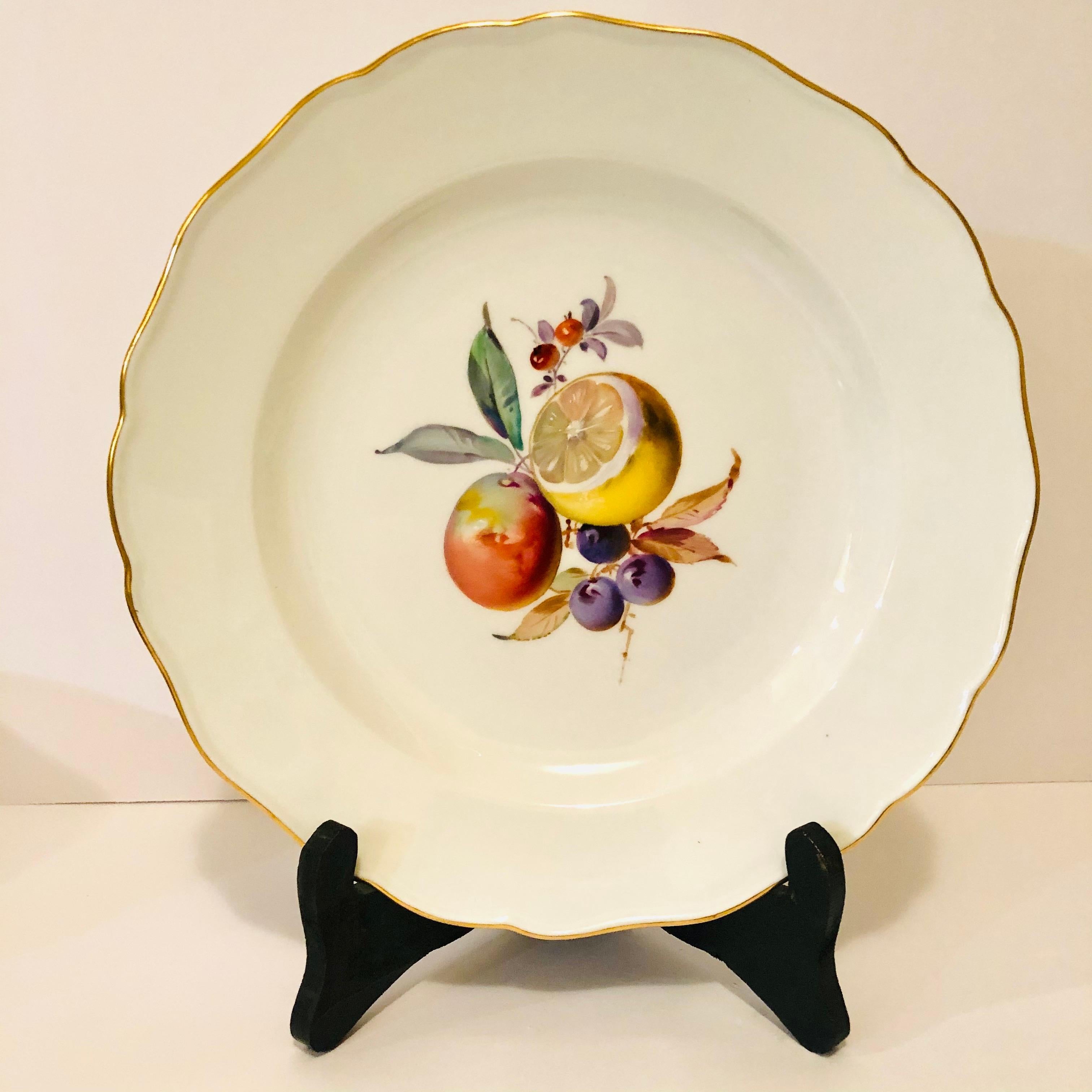 Porcelain Twelve Museum Quality Meissen Dinner Plates Each Painted with Different Fruits For Sale