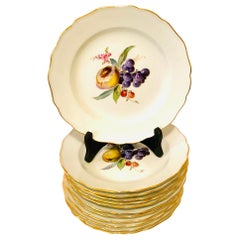 Vintage Twelve Museum Quality Meissen Dinner Plates Each Painted with Different Fruits