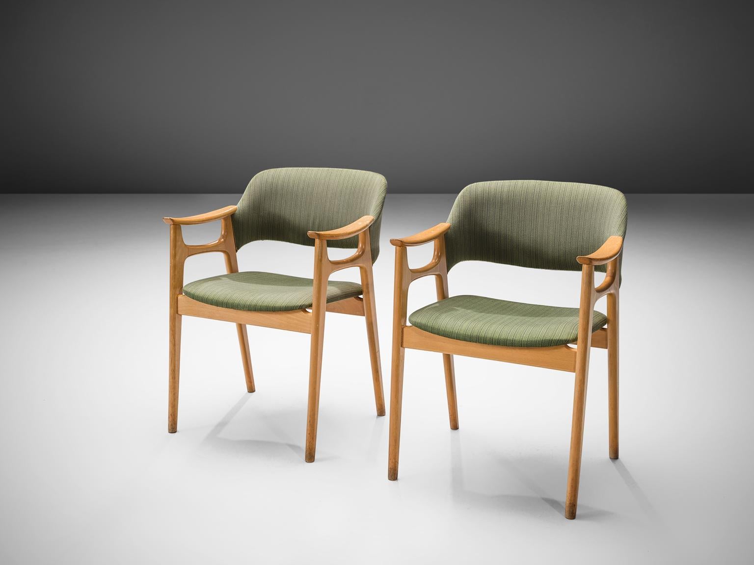 Scandinavian Modern Twelve Norwegian Dining Chairs with Soft Green Upholstery