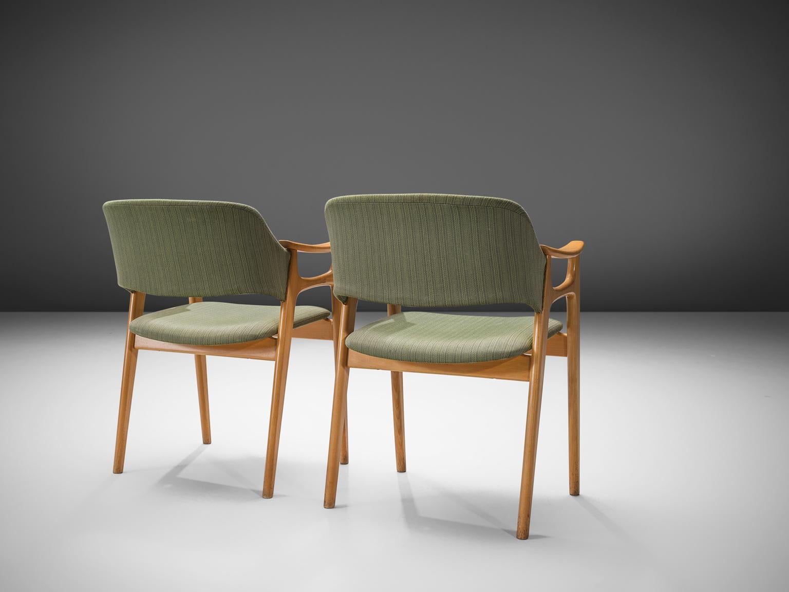 Twelve Norwegian Dining Chairs with Soft Green Upholstery In Good Condition In Waalwijk, NL