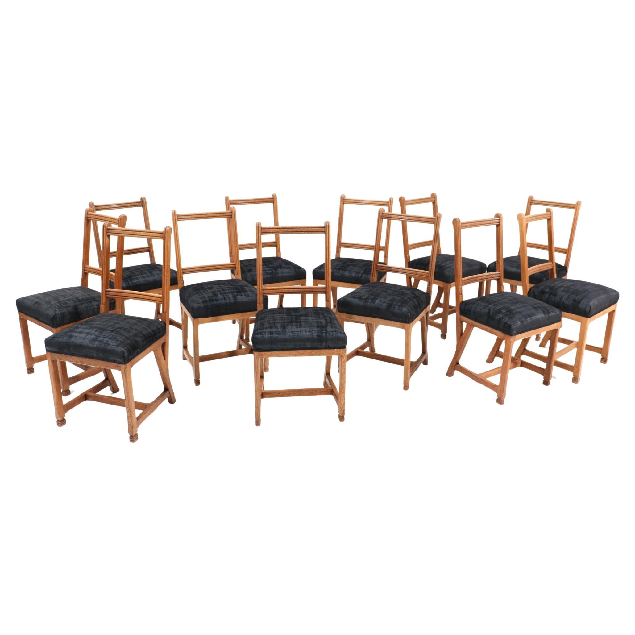 Twelve Oak Arts & Crafts Chairs by Hendrik Petrus for the University of Leiden For Sale