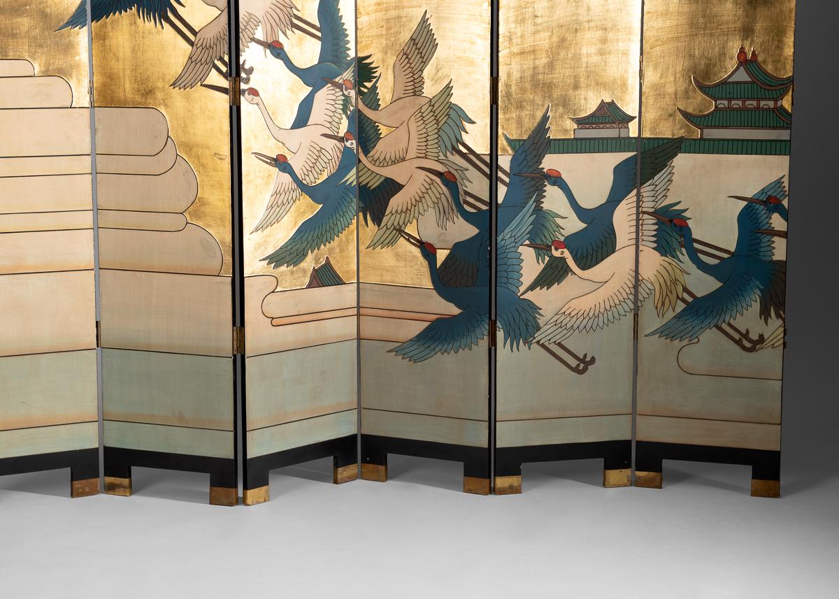 Twelve Panel Folding Screen, Birds in Flight, 20th Century 8