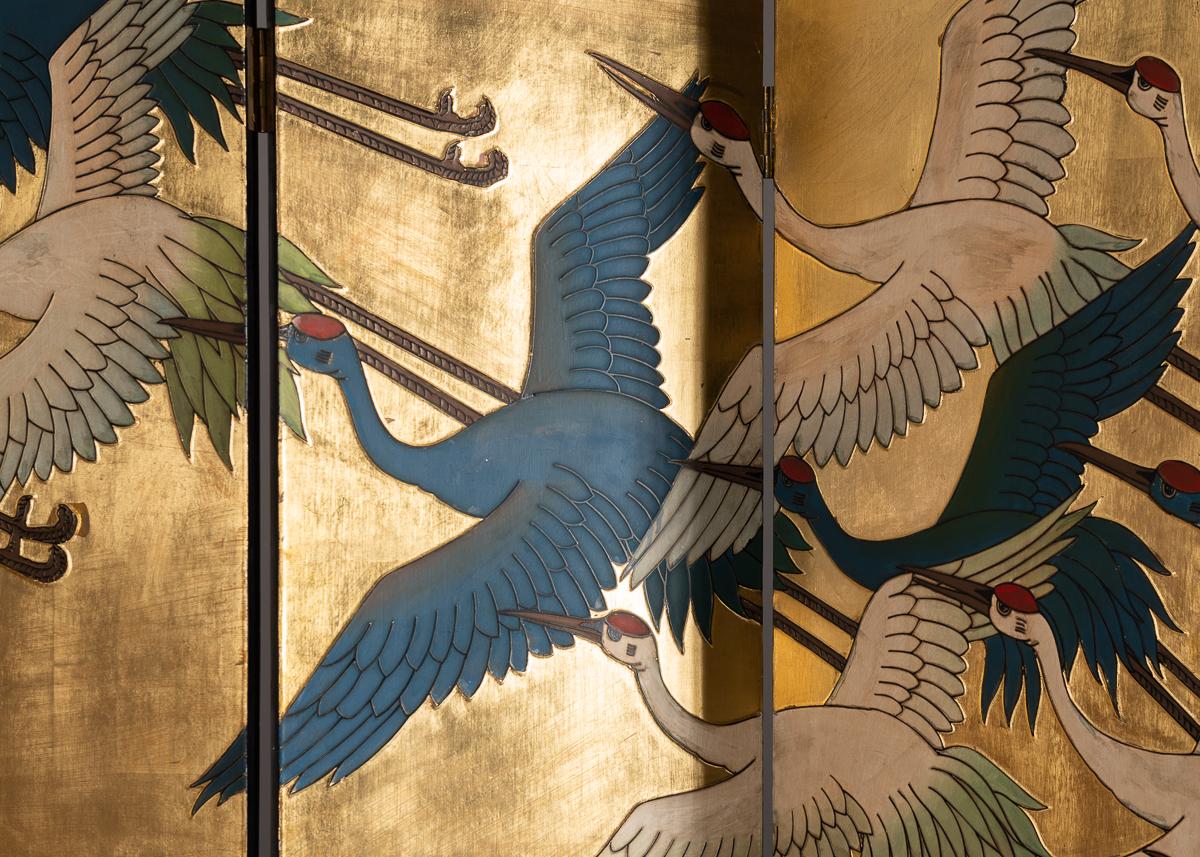 Twelve Panel Folding Screen, Birds in Flight, 20th Century In Fair Condition In New York, NY