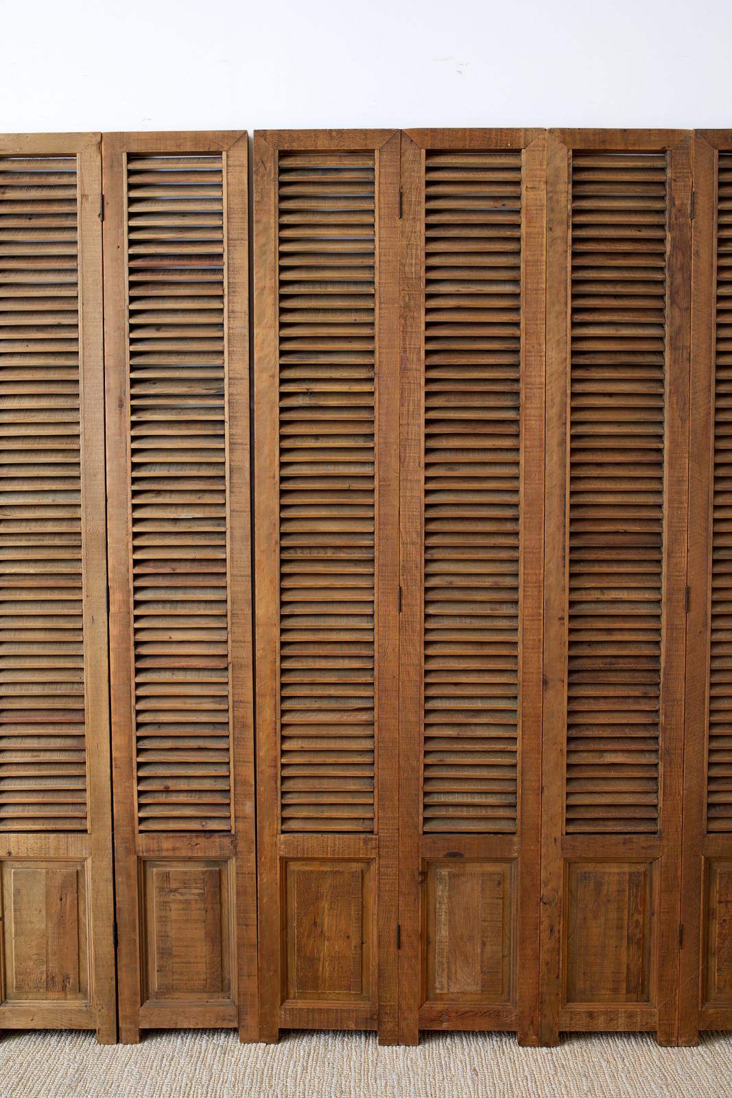 American Twelve-Panel Pine Louvered Shutter Folding Screen