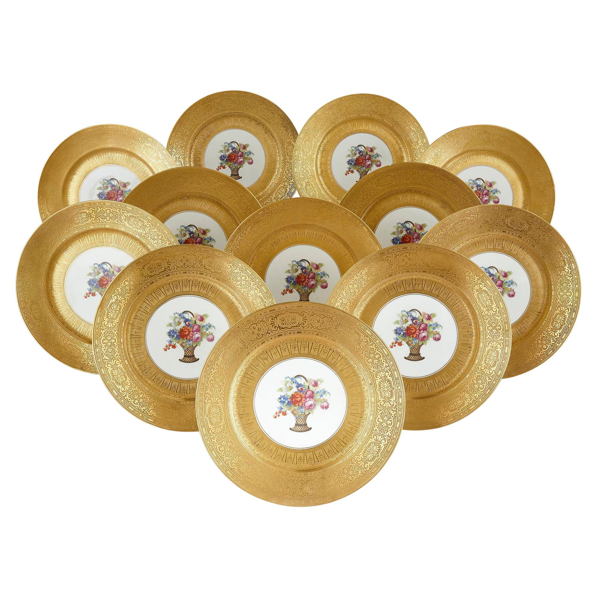 Twelve Parcel Gilt Bohemian Porcelain Dinner Plates by P.A.L.T