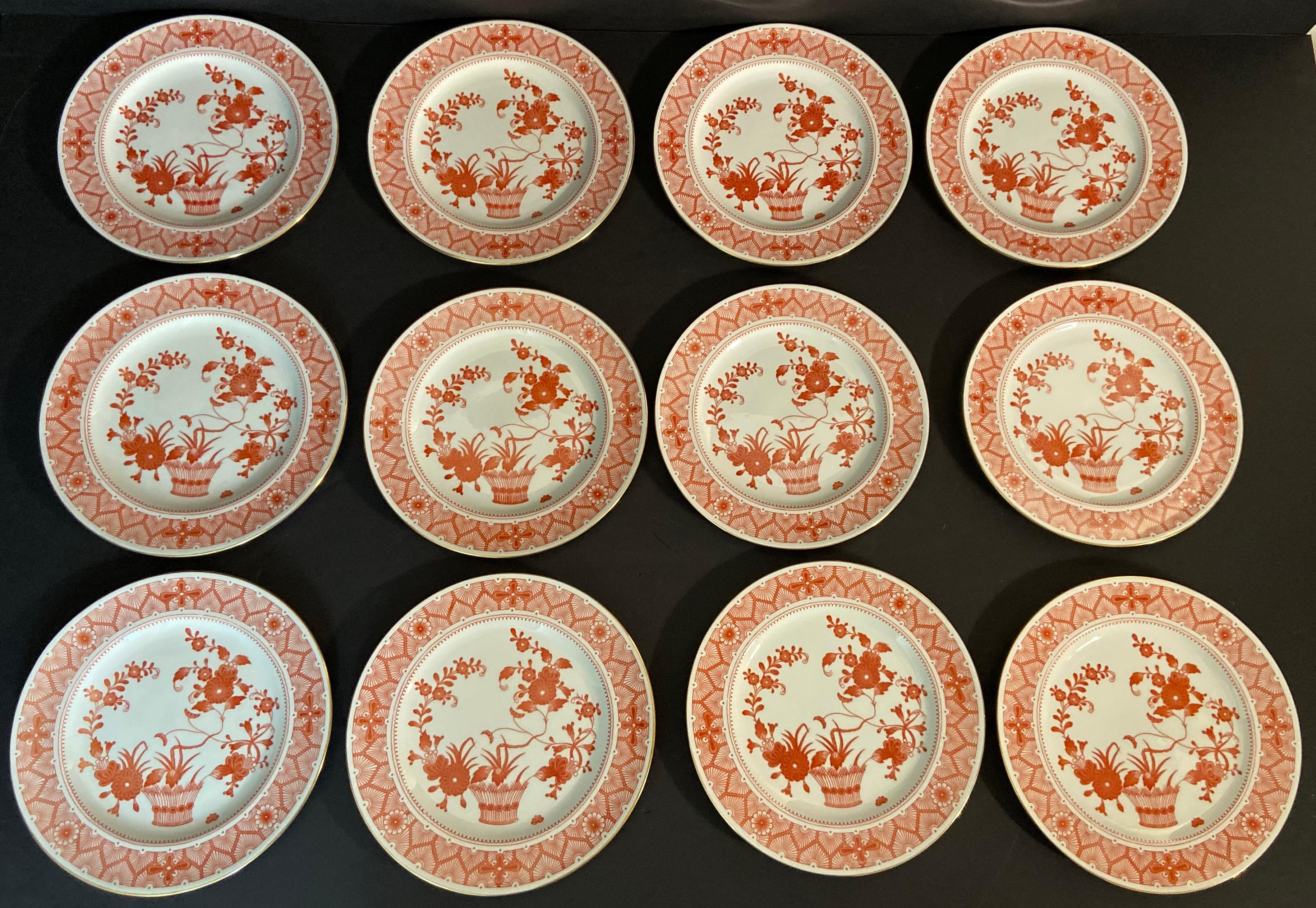 Twelve Plates by Royal Crown Derby Chandos Pattern Burnt Orange and White 2