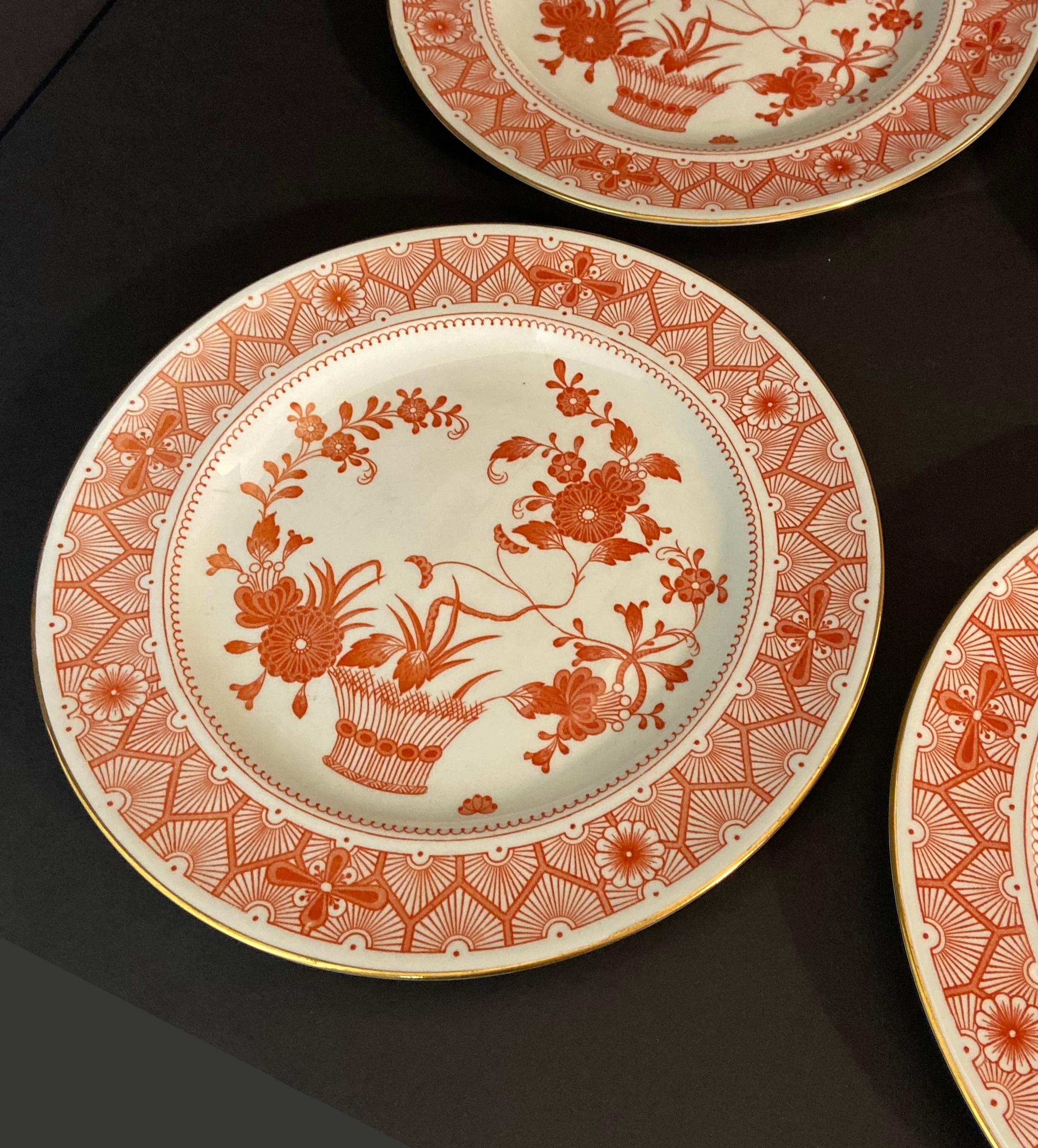 Twelve Plates by Royal Crown Derby Chandos Pattern Burnt Orange and White In Good Condition In Norwood, NJ