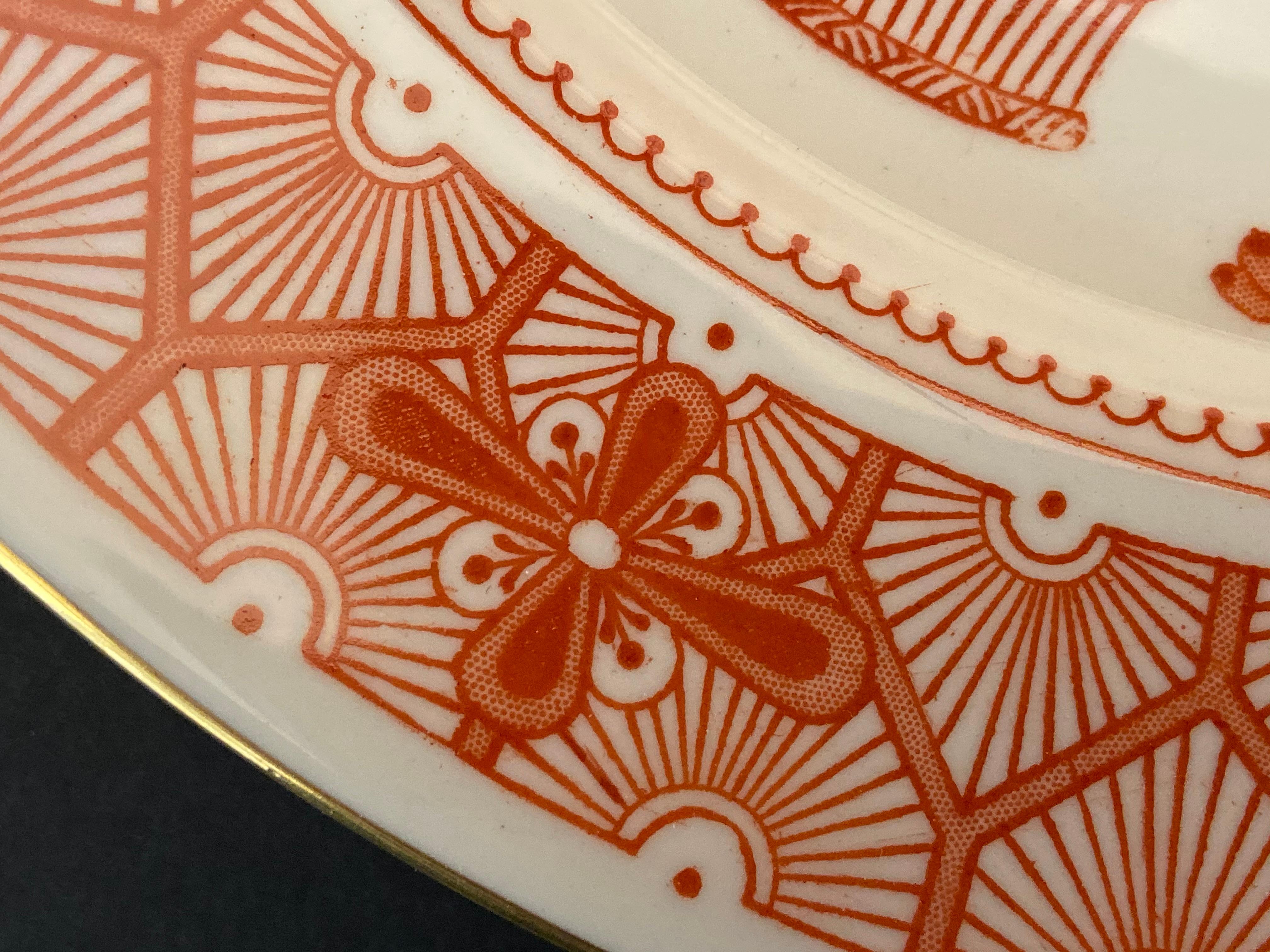 19th Century Twelve Plates by Royal Crown Derby Chandos Pattern Burnt Orange and White