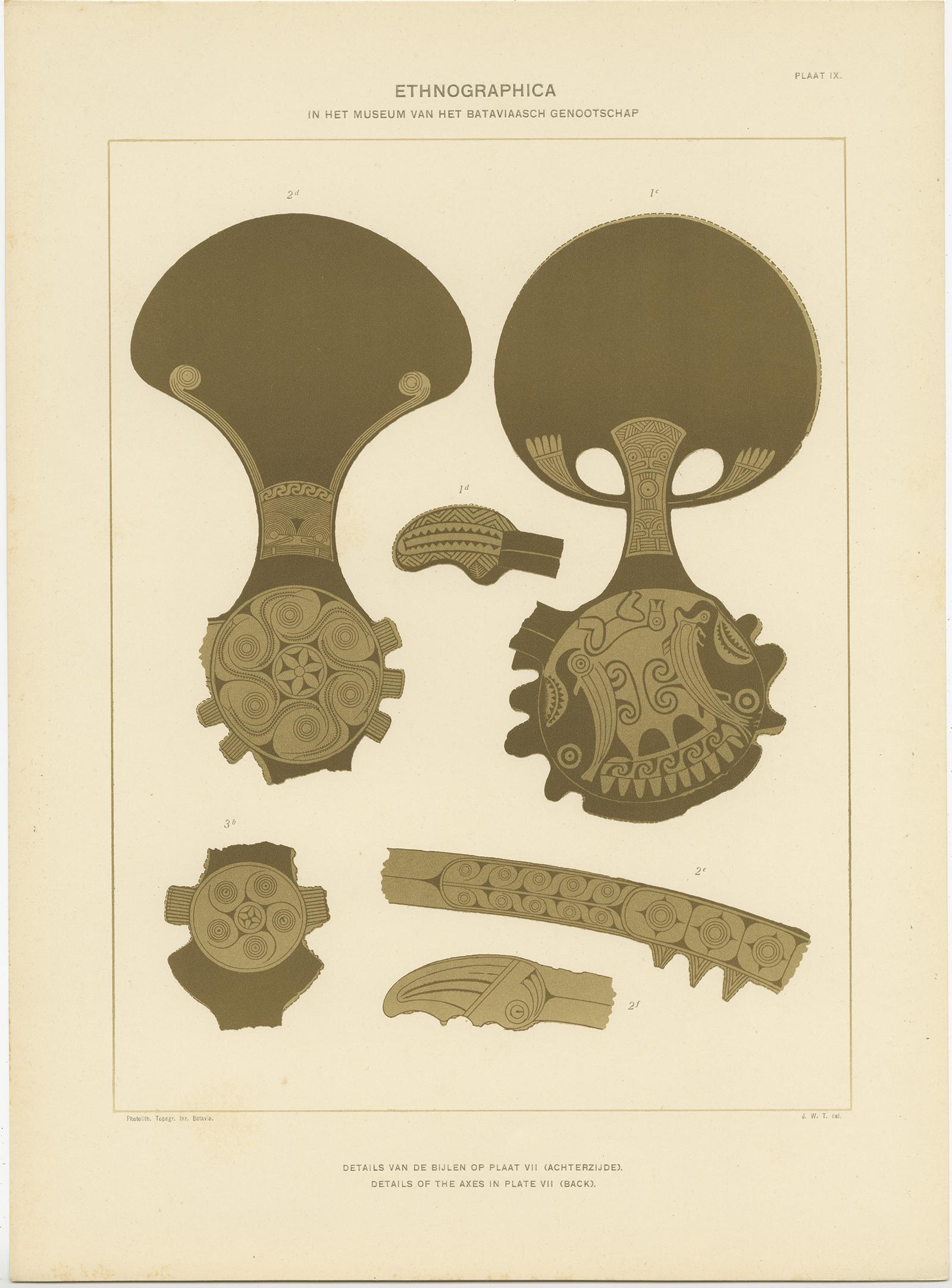 Twelve Prints of Ethnographic Items of Batavia Published by J.W. Teillers '1910' For Sale 3