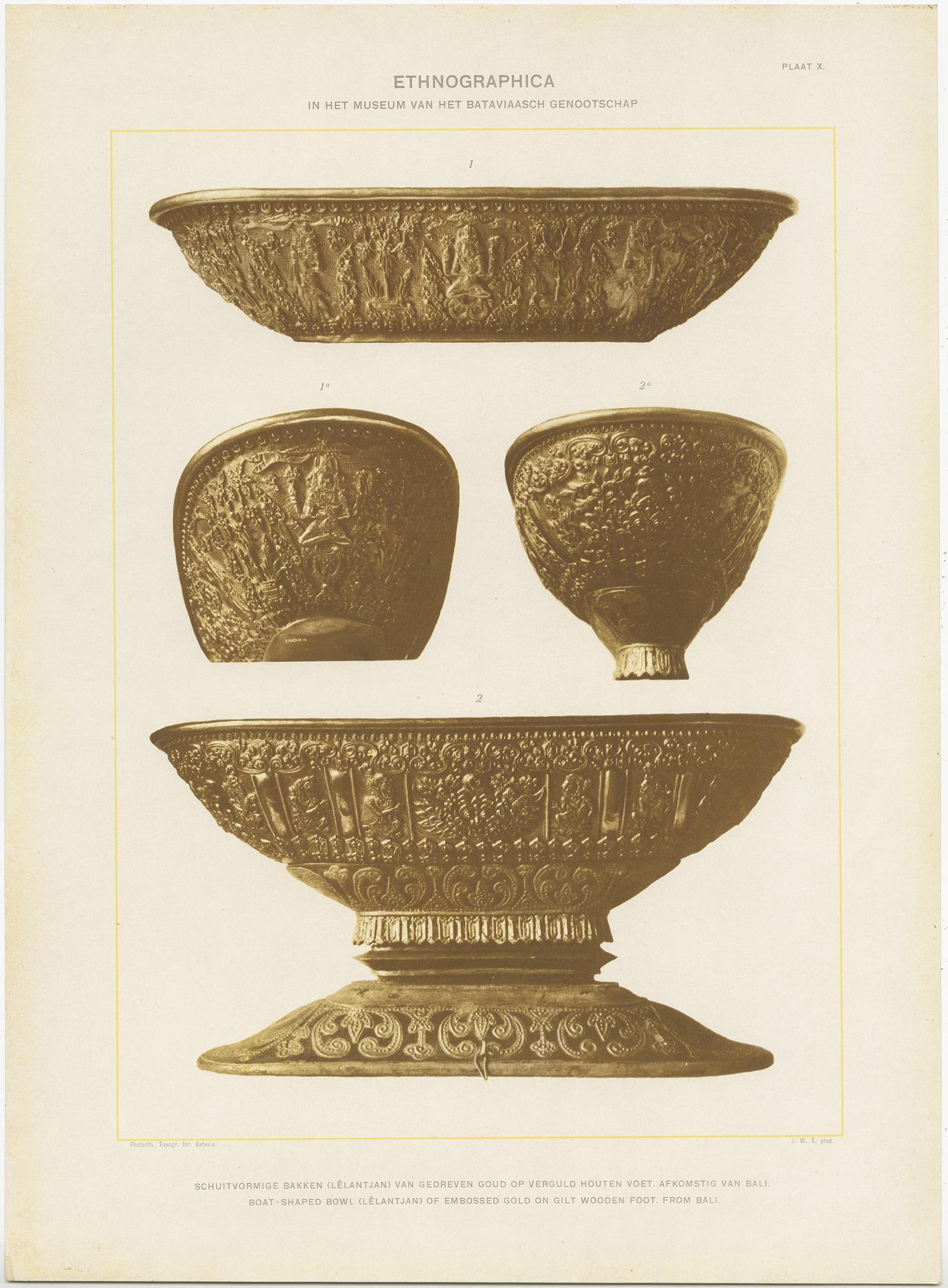 Twelve Prints of Ethnographic Items of Batavia Published by J.W. Teillers '1910' For Sale 4
